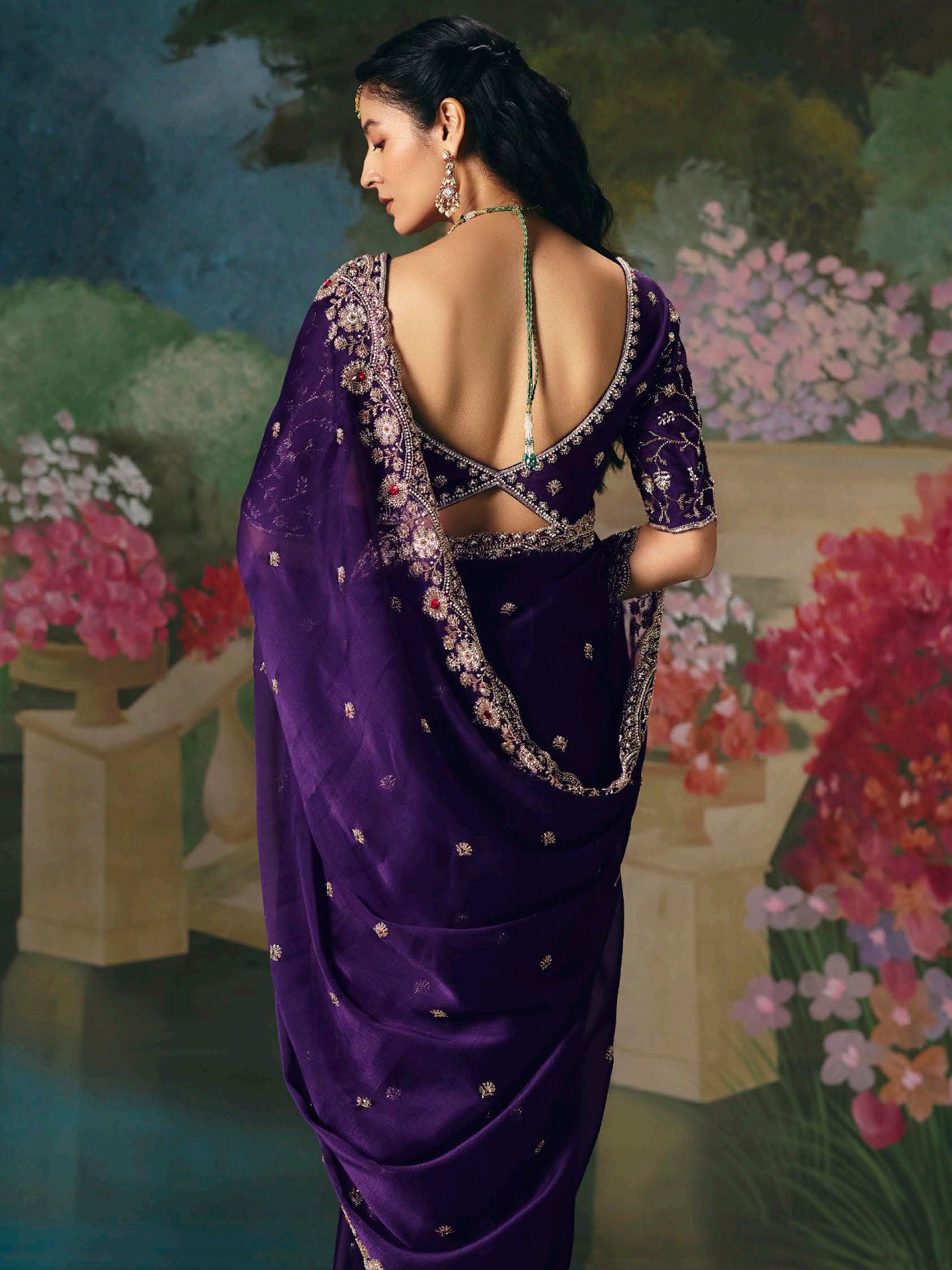 Purple Silk Saree With Embroidred Blouse
