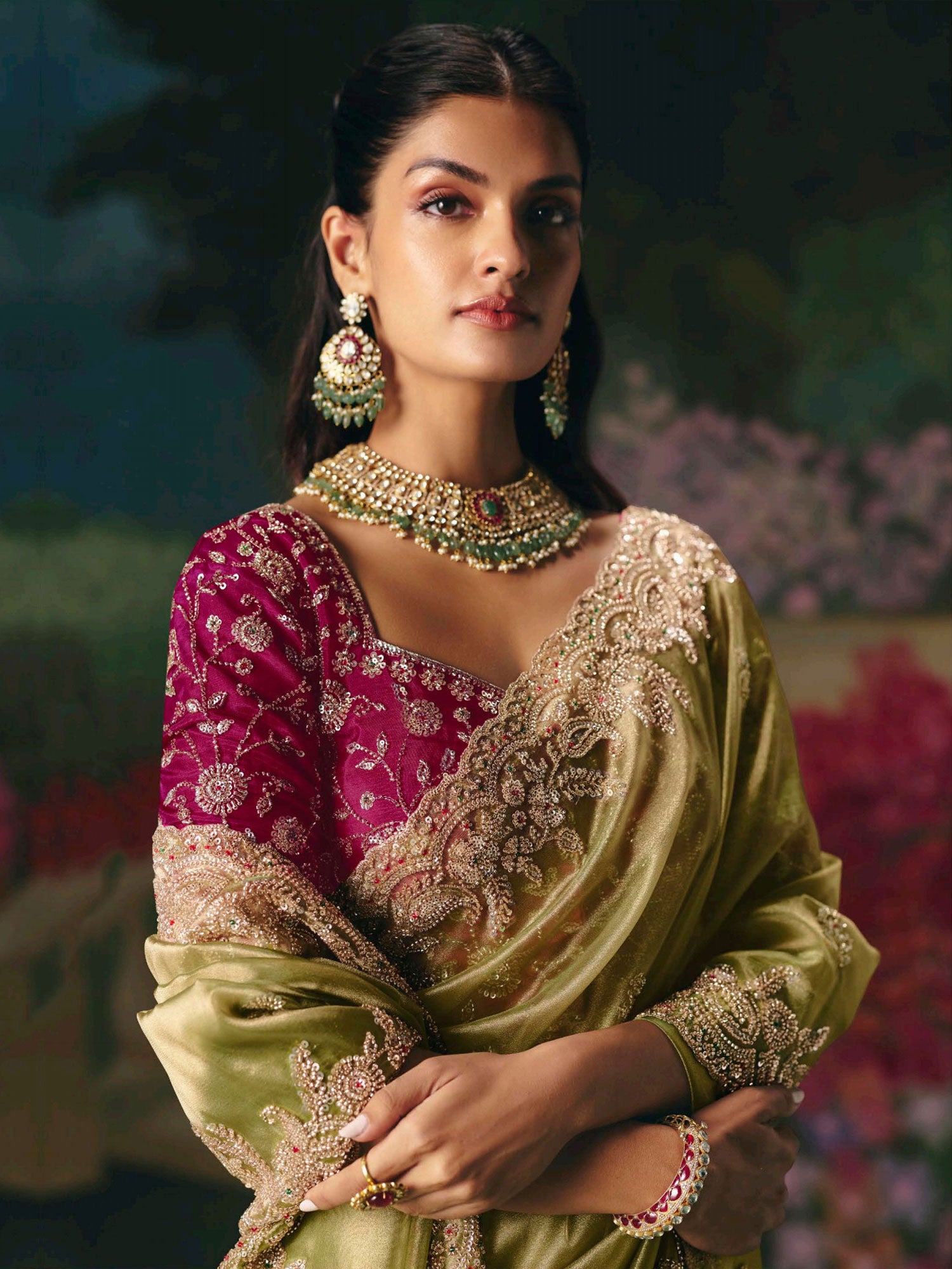 Green Wedding Wear Saree With Blouse