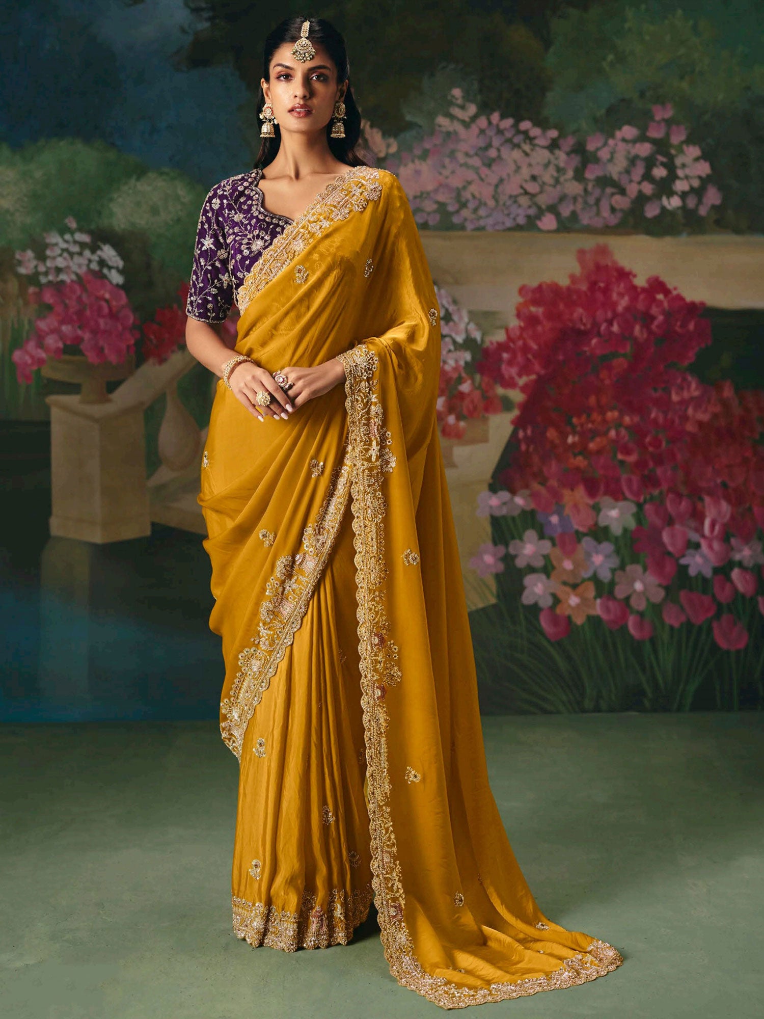 Yellow Festive Saree With Embroidered Border