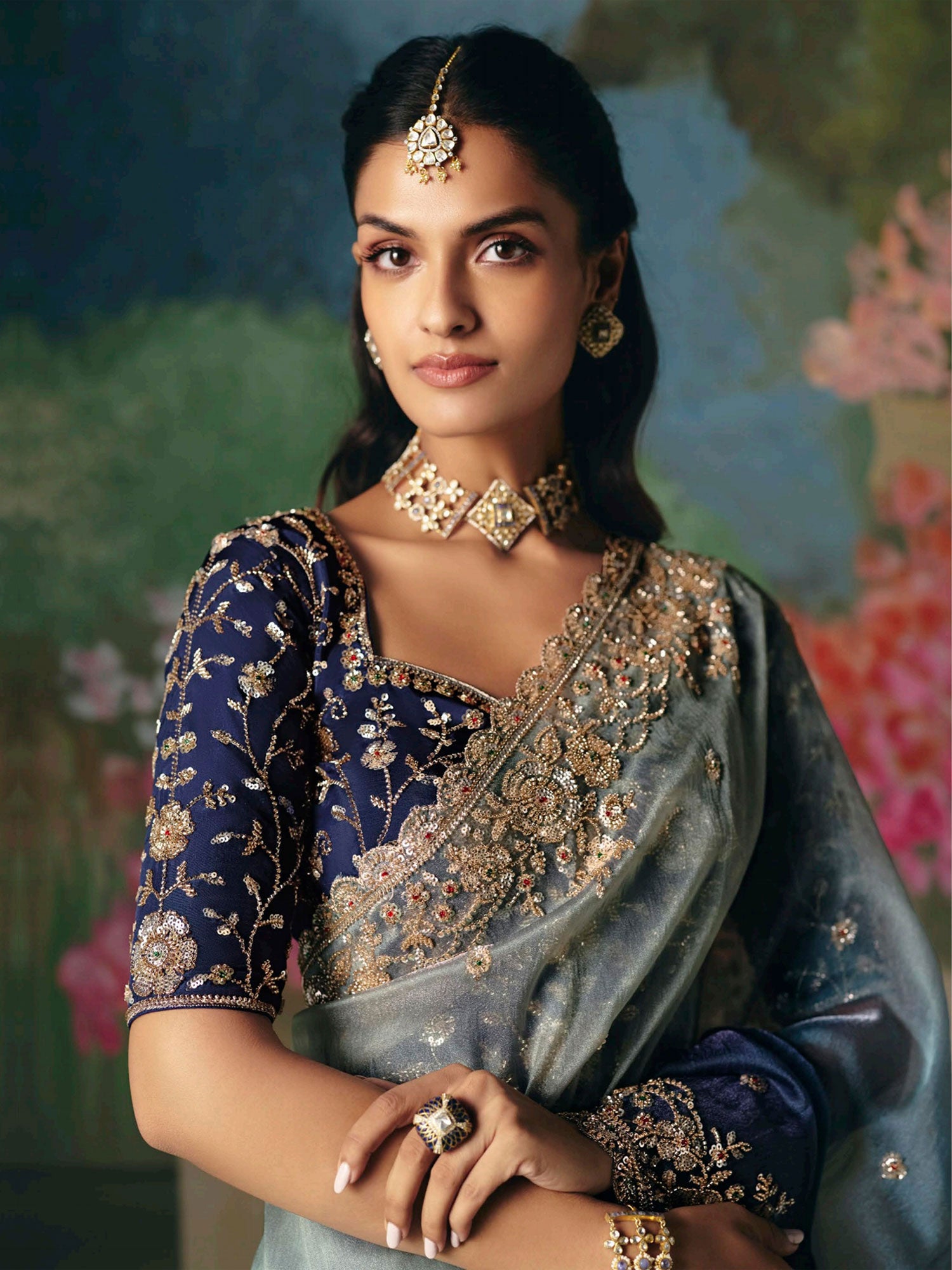 Blue And Gray Ombre Shaded Party Saree