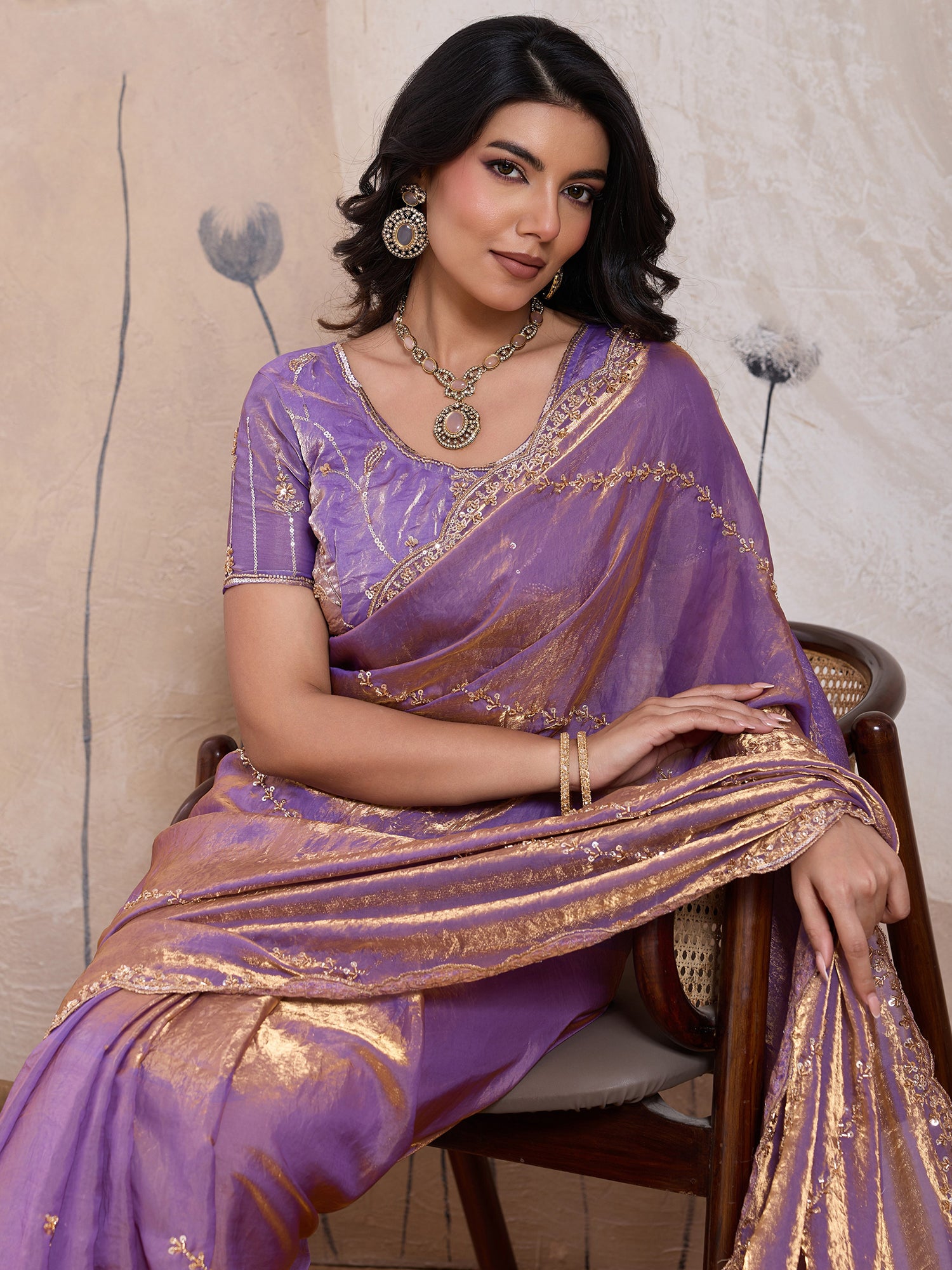 Blue Sequins Embroidered Saree With Blouse