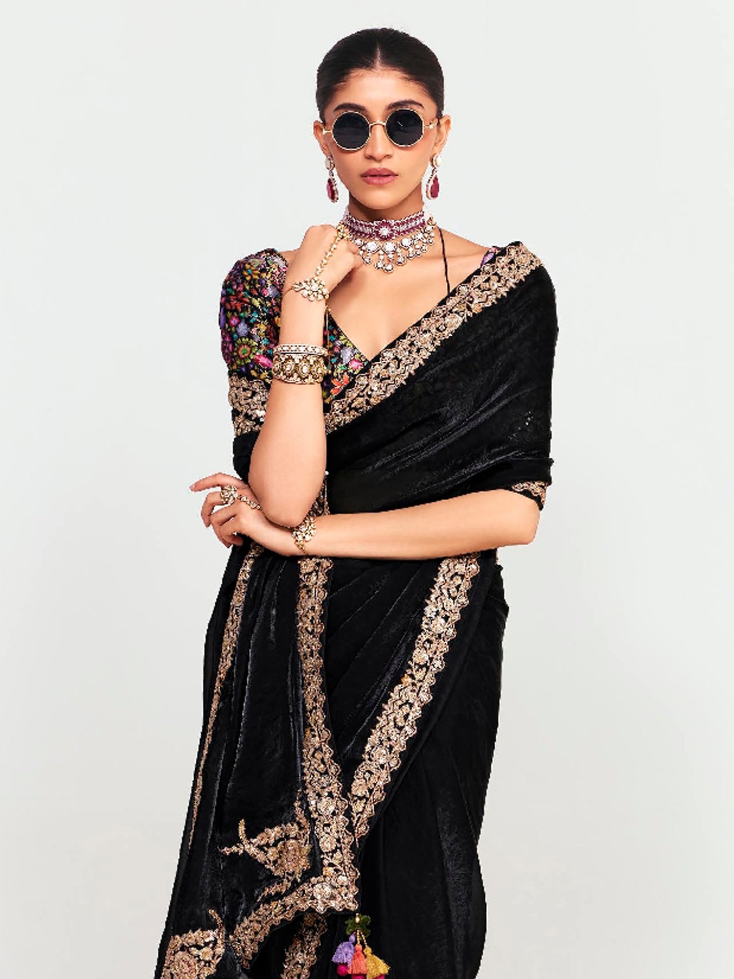 Black Zari Embellished Cocktail Wear Saree