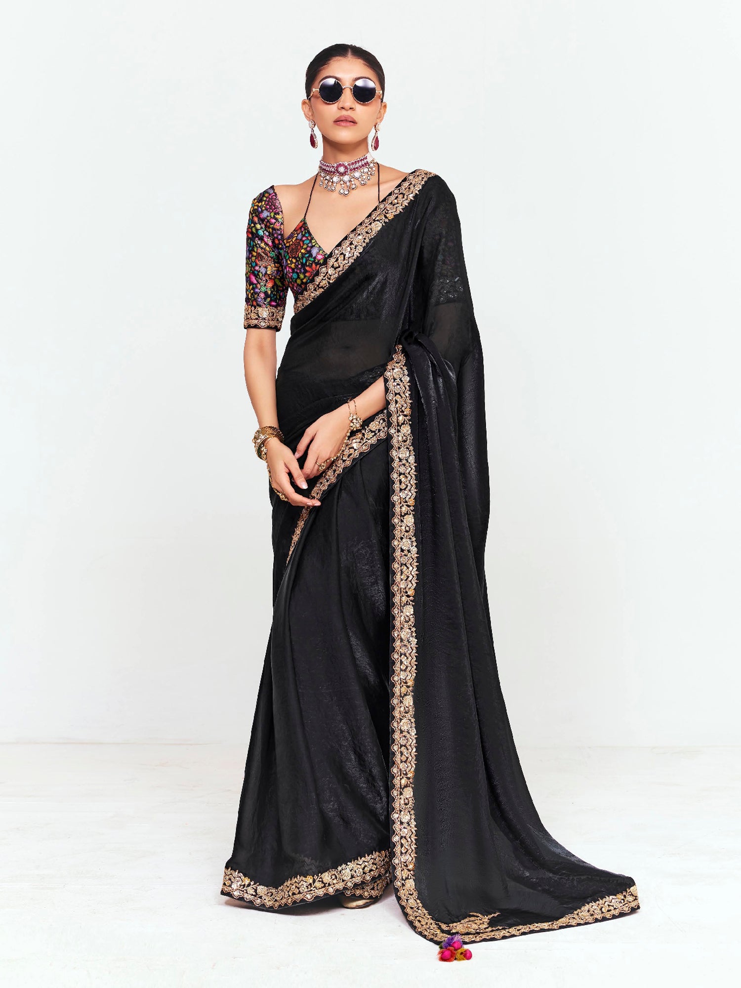 Black Zari Embellished Cocktail Wear Saree