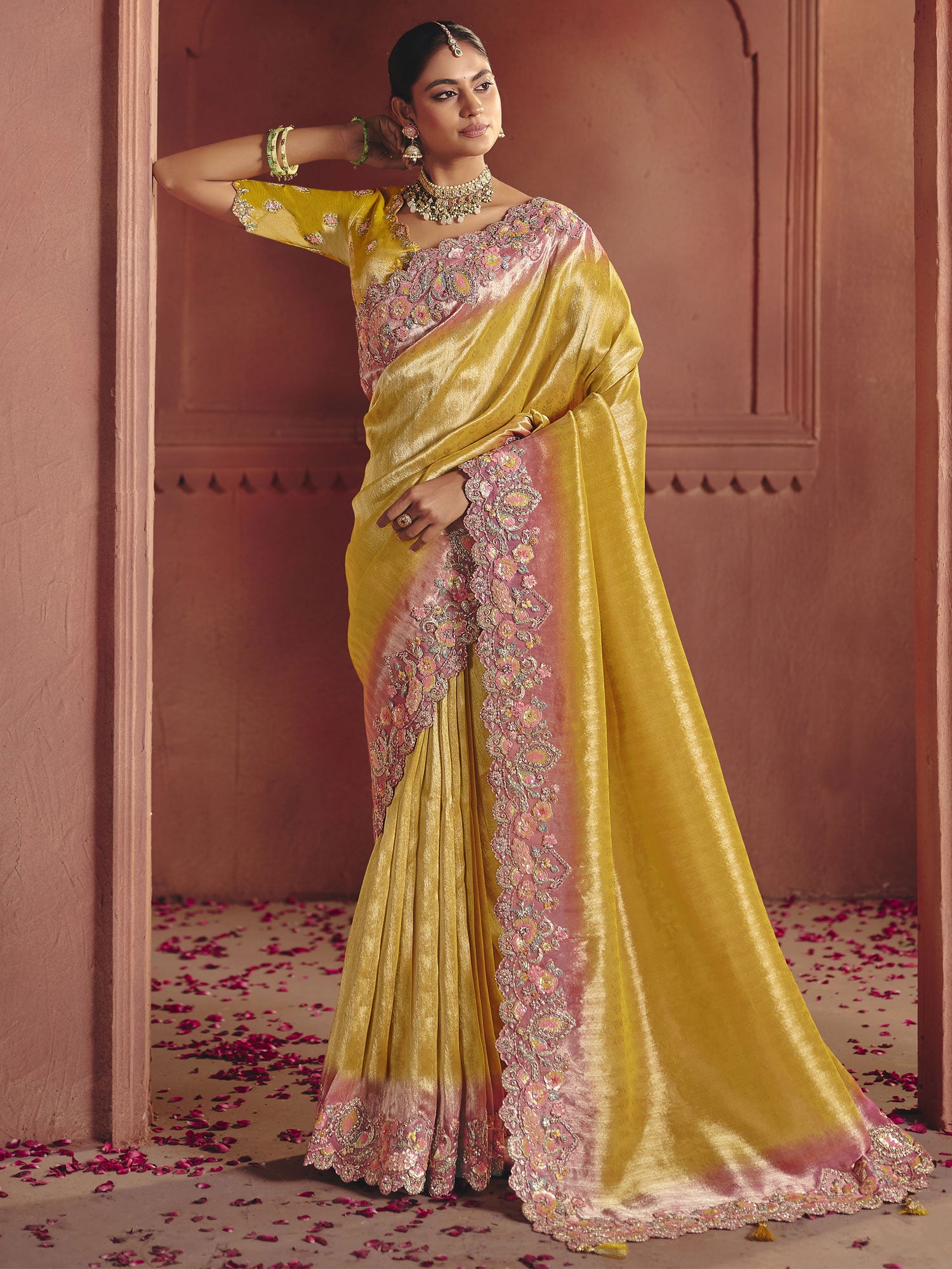 Yellow Bridesmaid Saree With Zari Embellishment