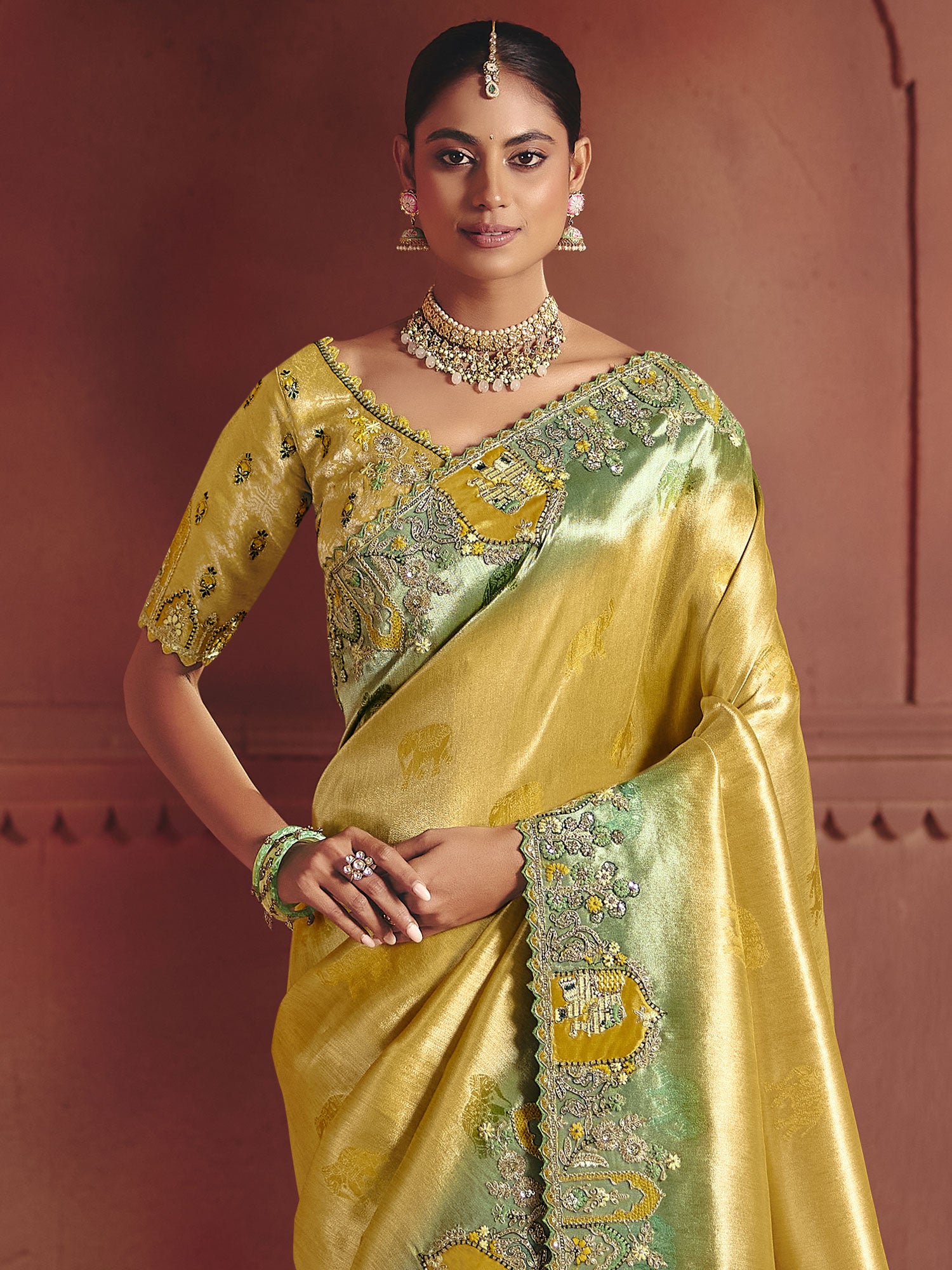 Yellow Thread Work Enhanced Saree With Blouse