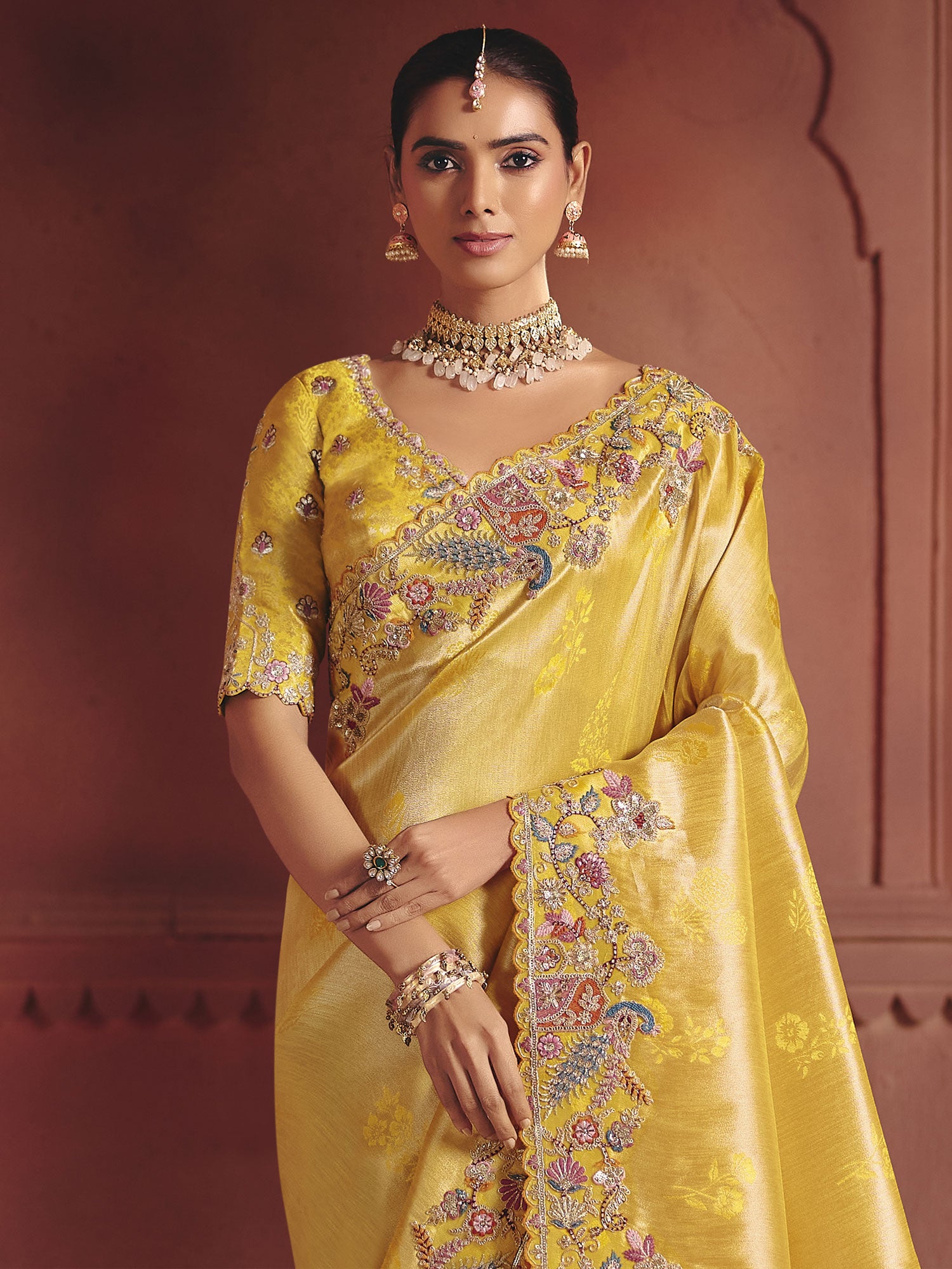 Yellow Zari Weaving Wedding Silk Saree
