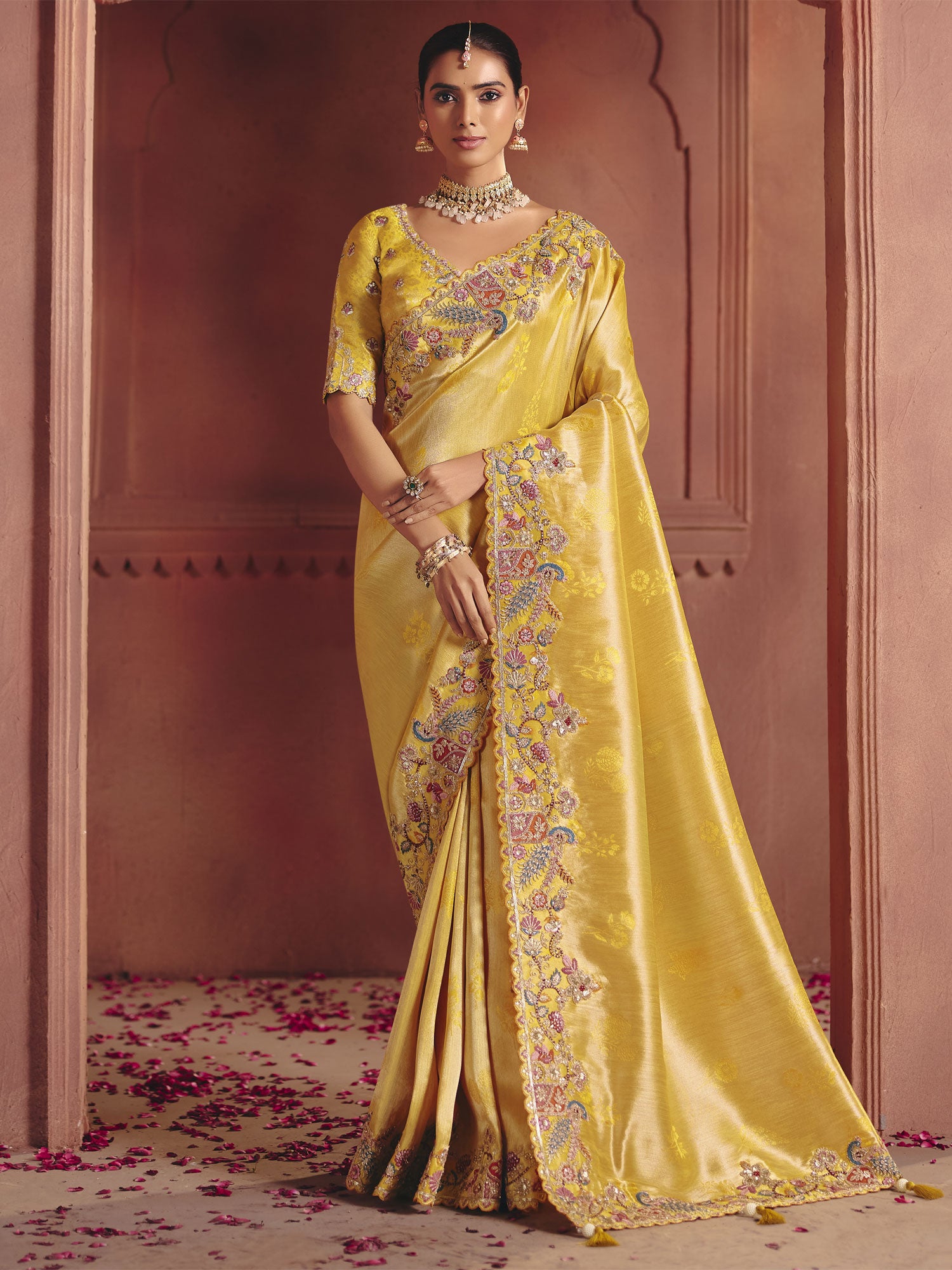 Yellow Zari Weaving Wedding Silk Saree