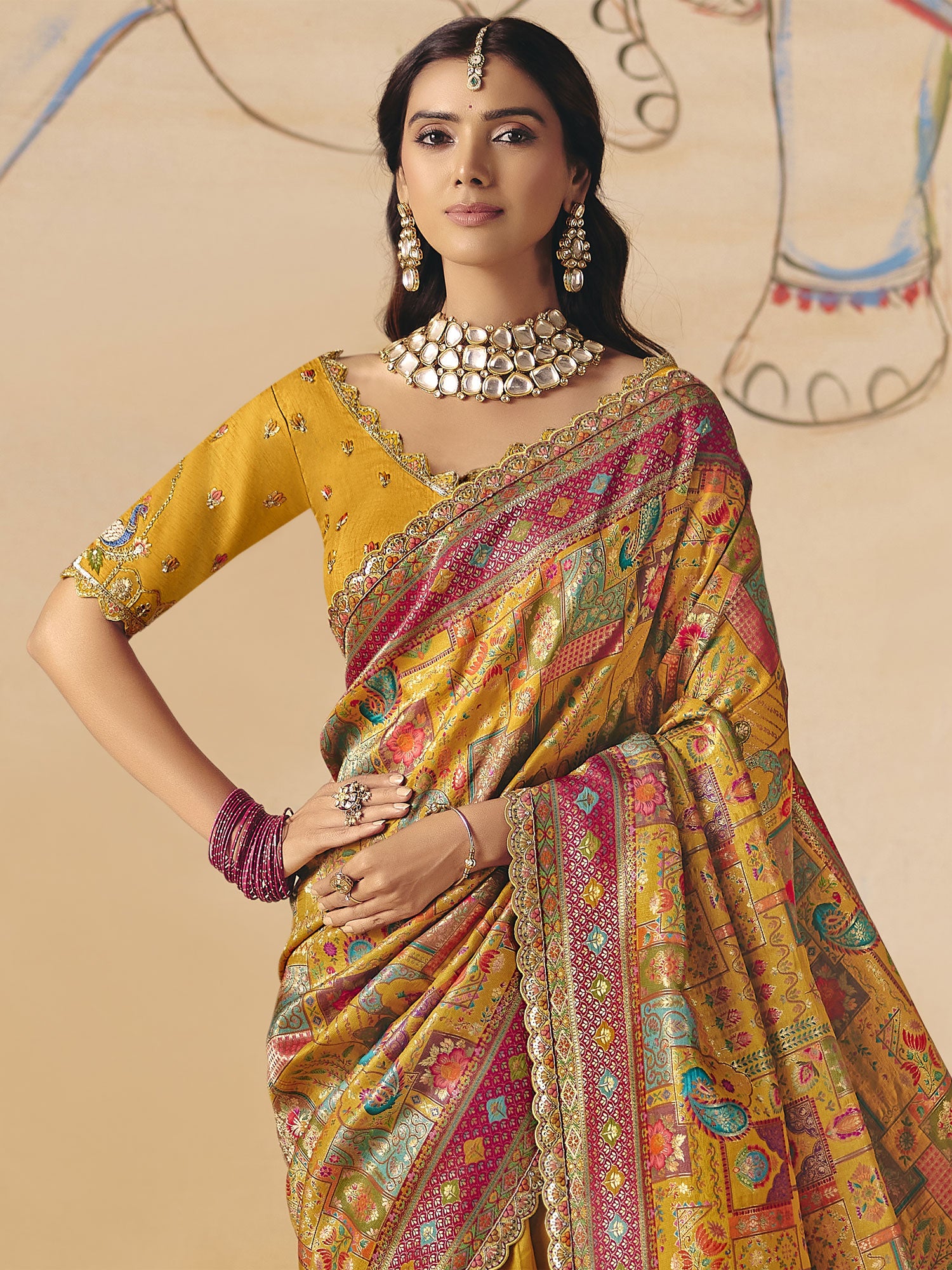 Yellow Wedding Wear Saree With Woven Pallu