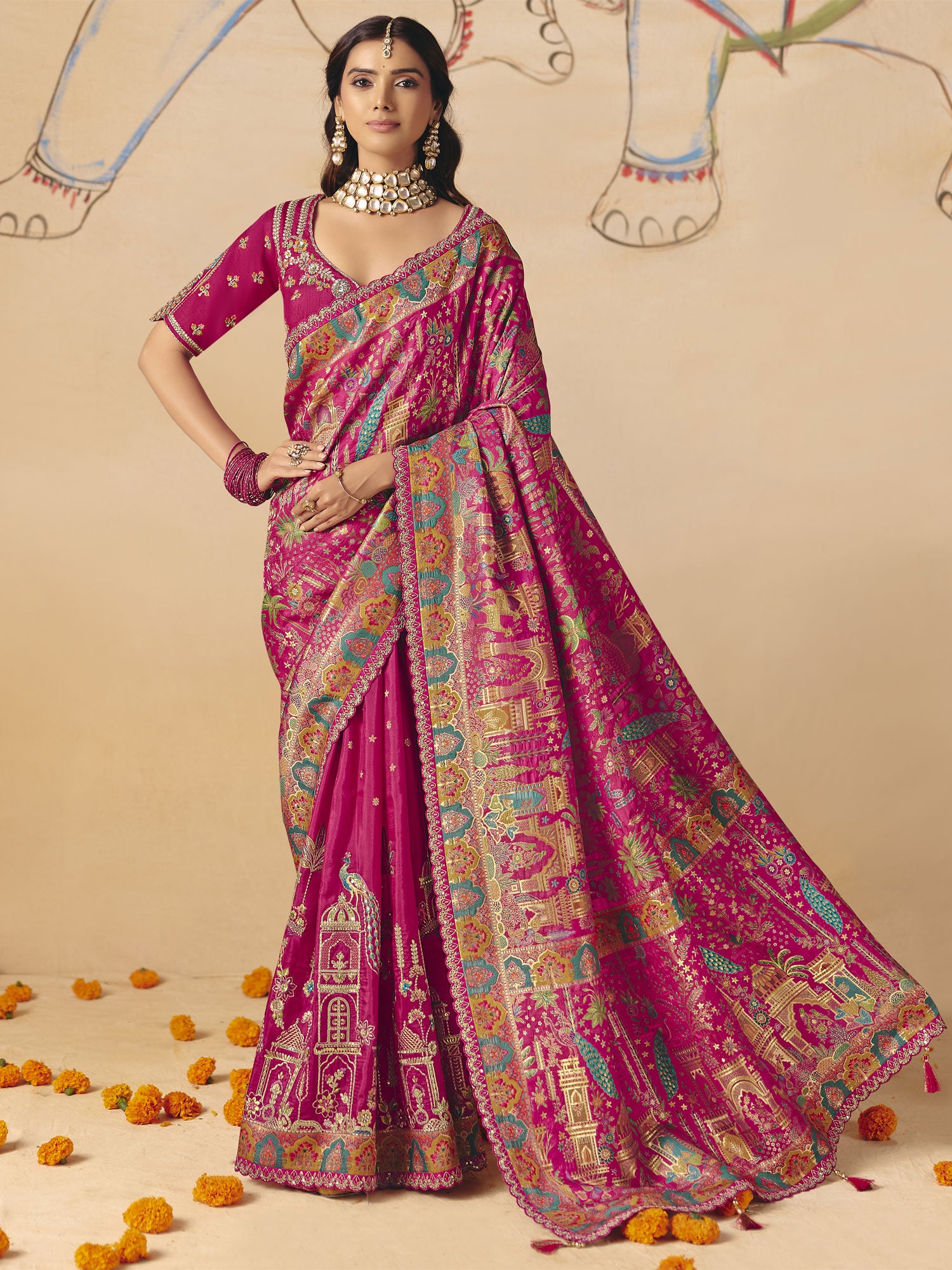 Pink Silk Saree With Zari Woven Pallu