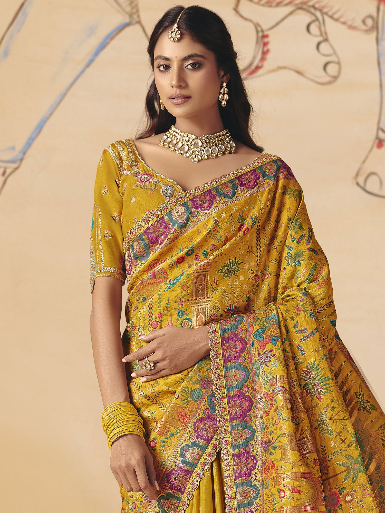 Mustard Yellow Festive Saree With Blouse