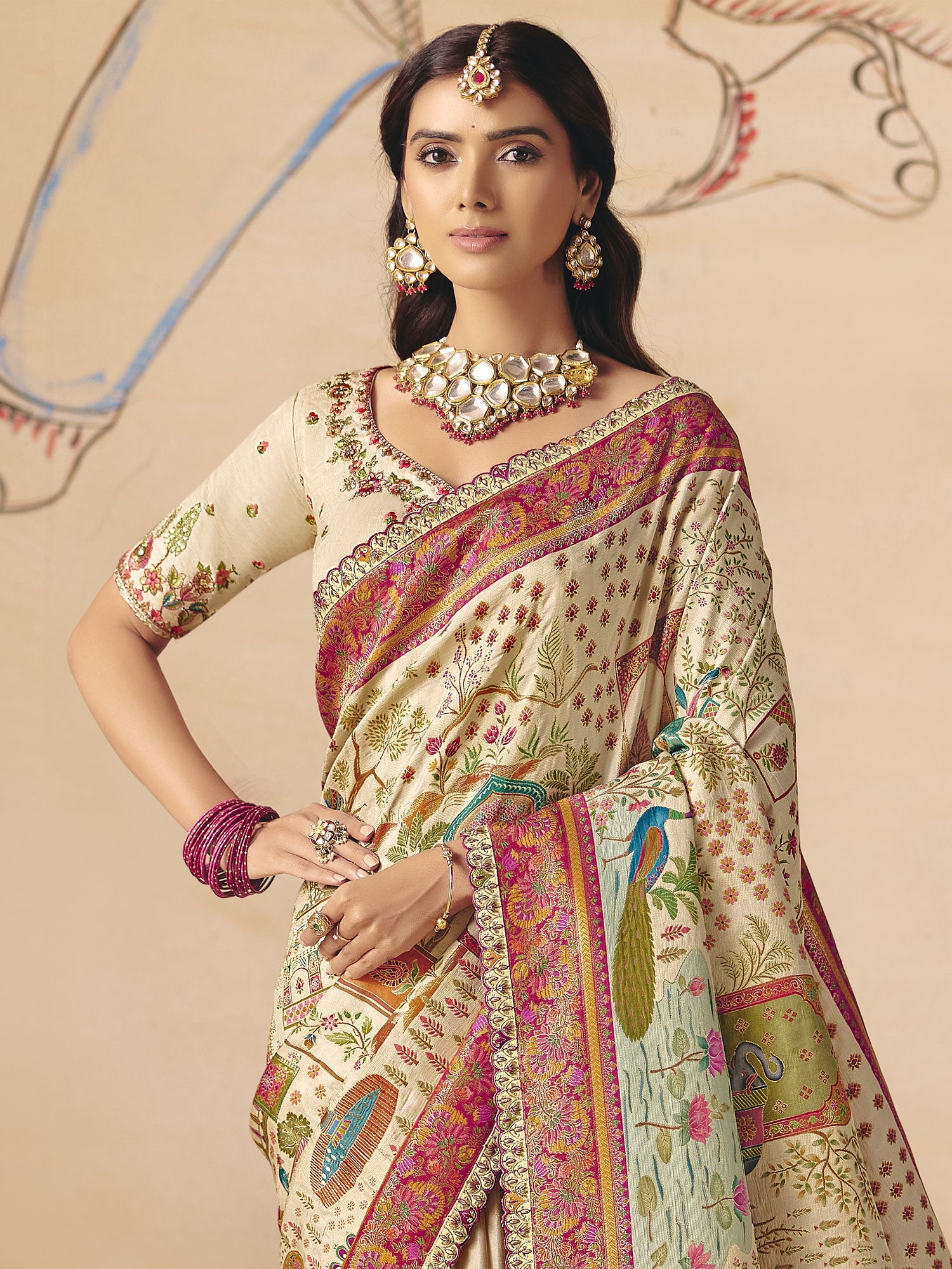 Beige Traditional Wear Saree With Woven Pallu