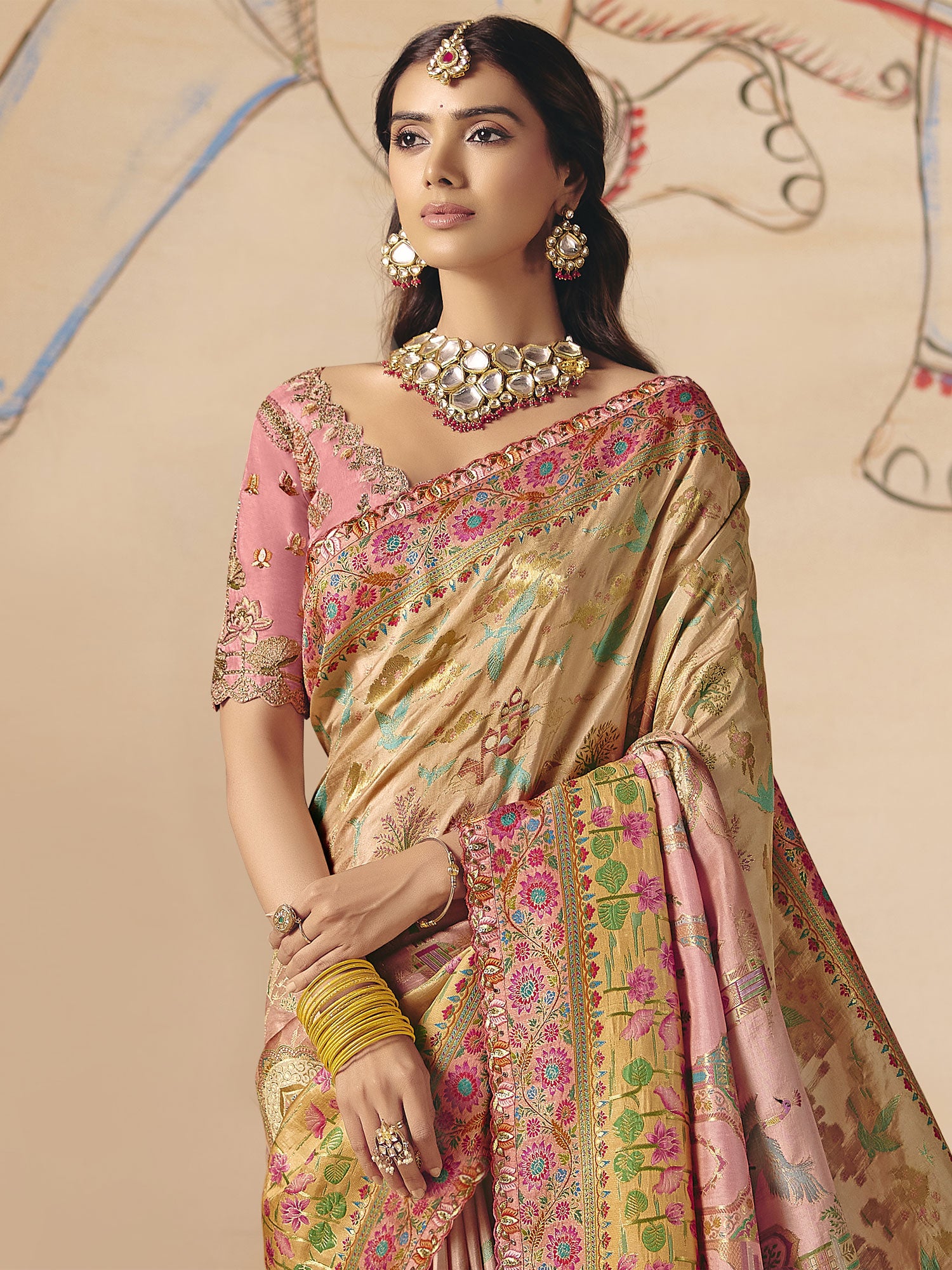 Multicolor Ombre Shaded Saree In Floral Work