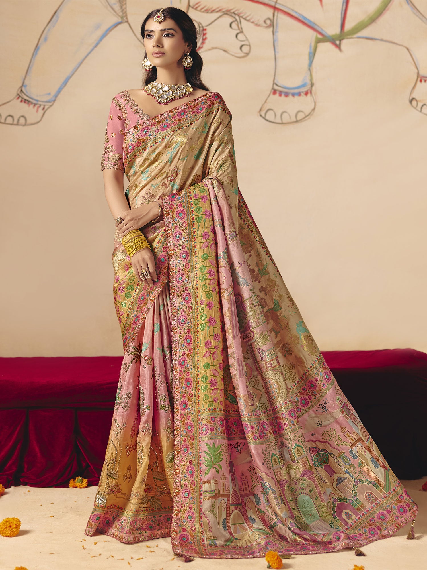 Multicolor Ombre Shaded Saree In Floral Work