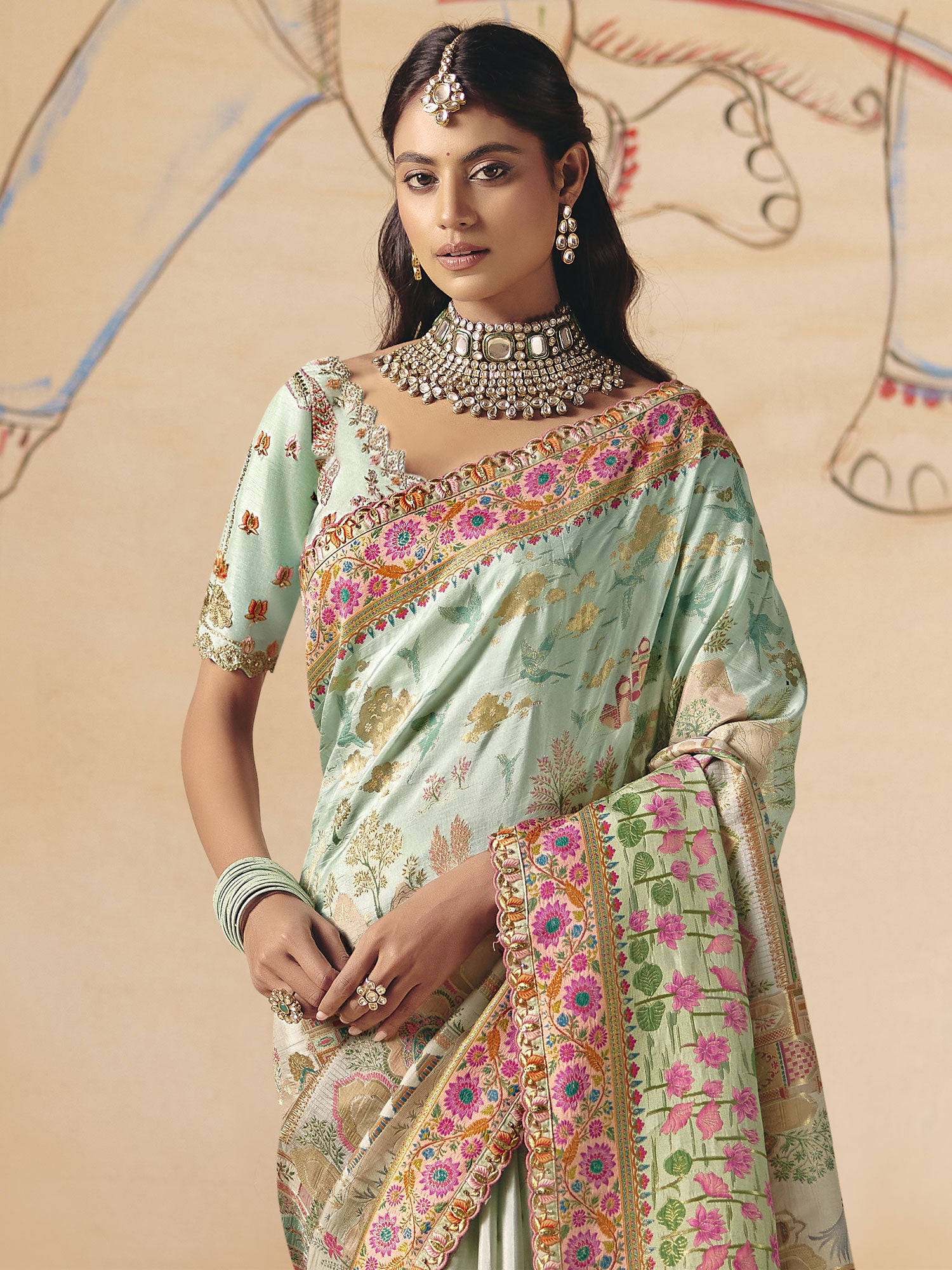 Blue And Green Ombre Shaded Silk Saree