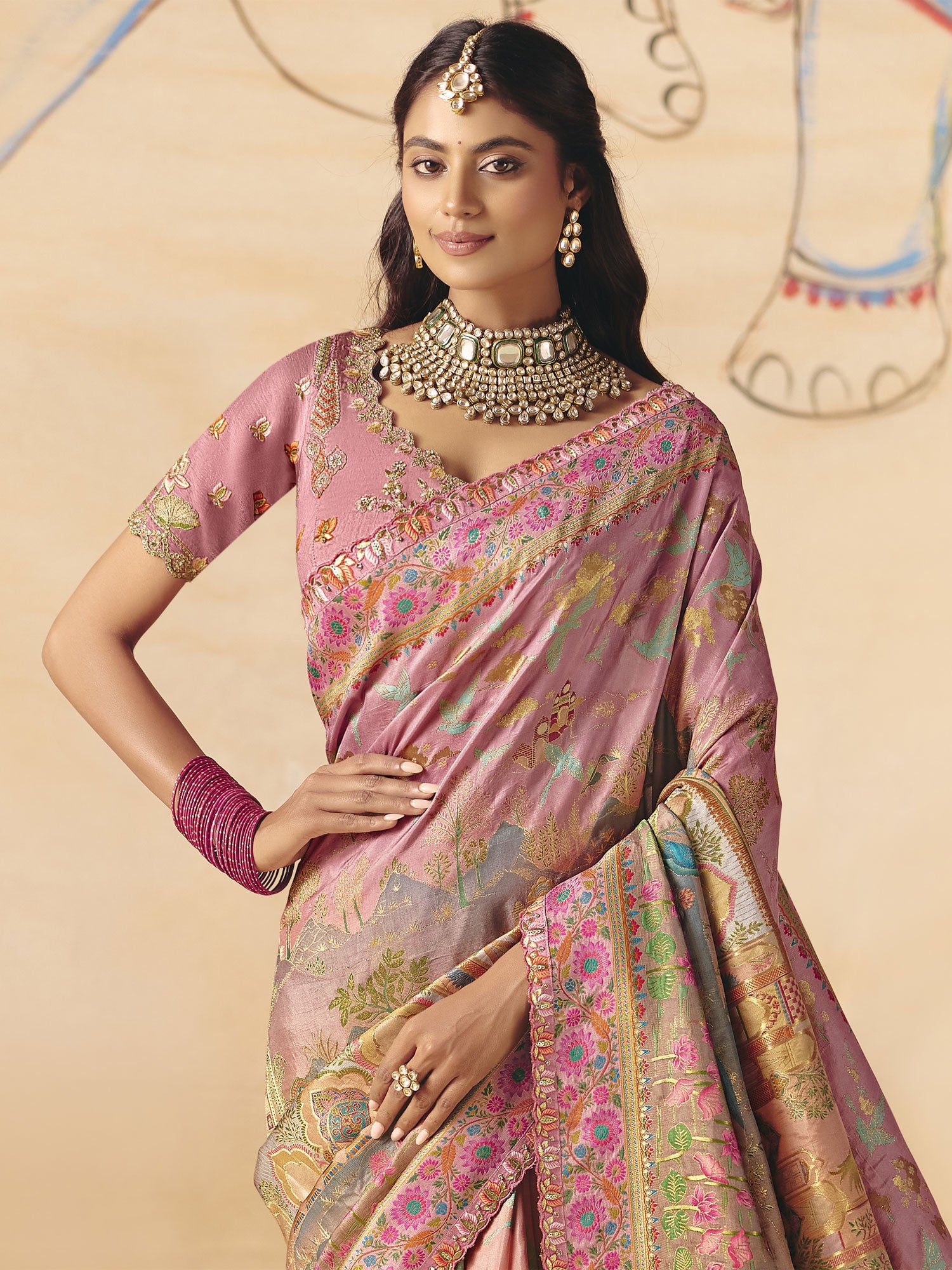 Multicolor Heavy Embroidered Shaded Saree