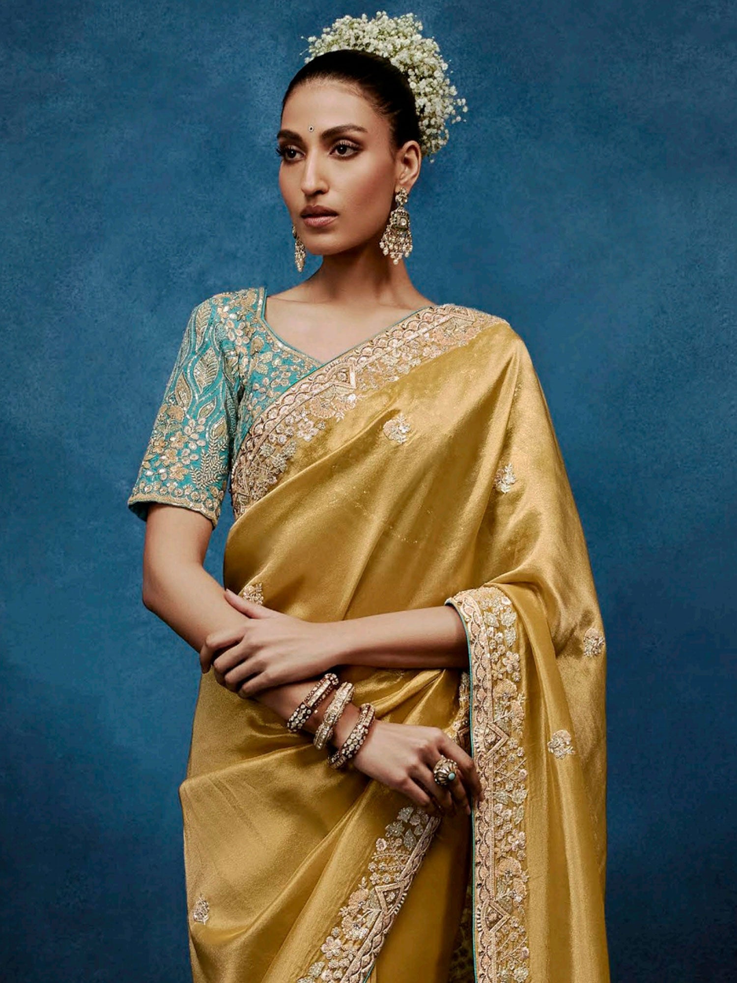 Yellow Wedding Silk Saree In Heavy Embroidery