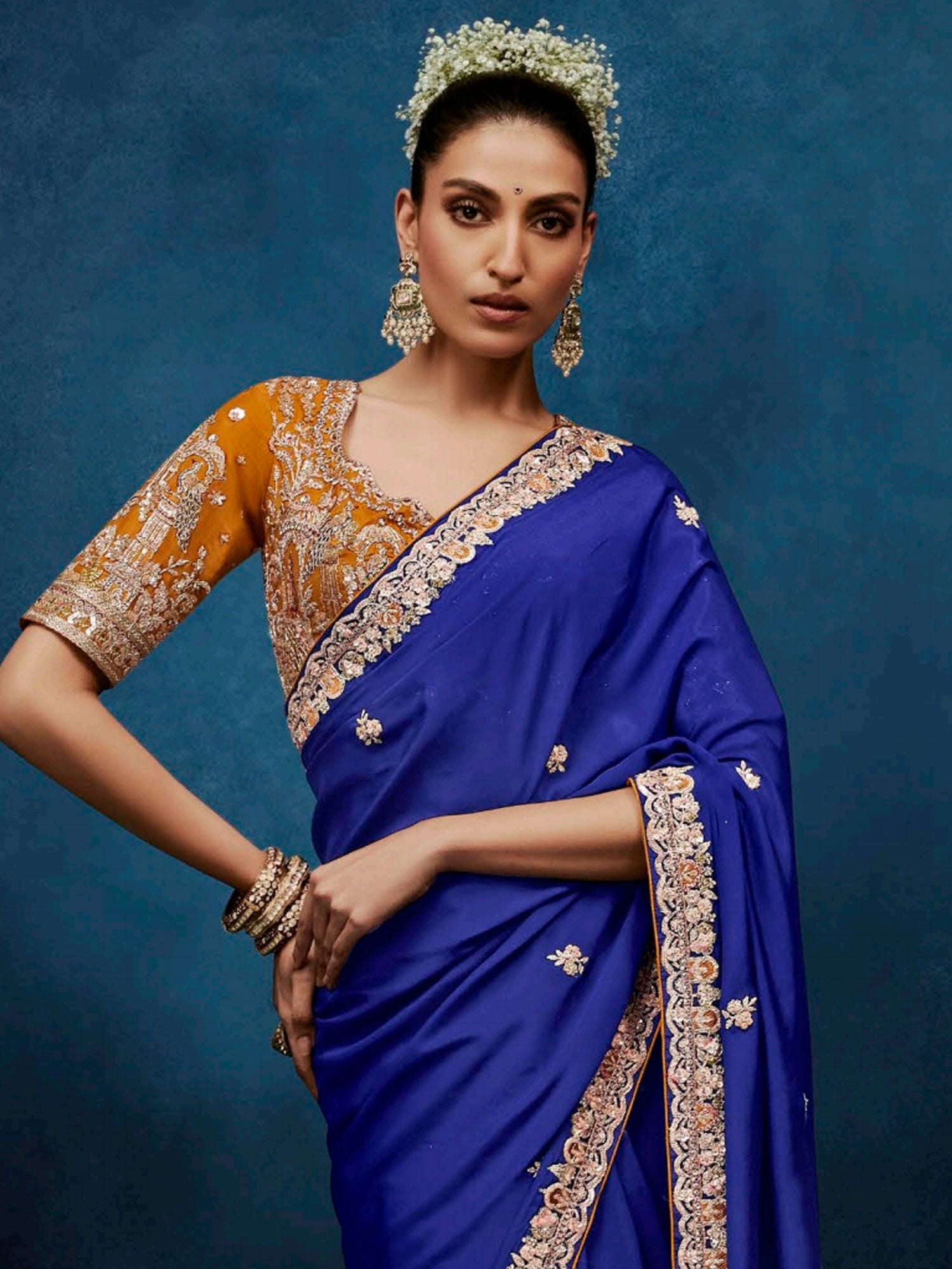 Blue Sequins Work Embellished Bridesmaid Saree