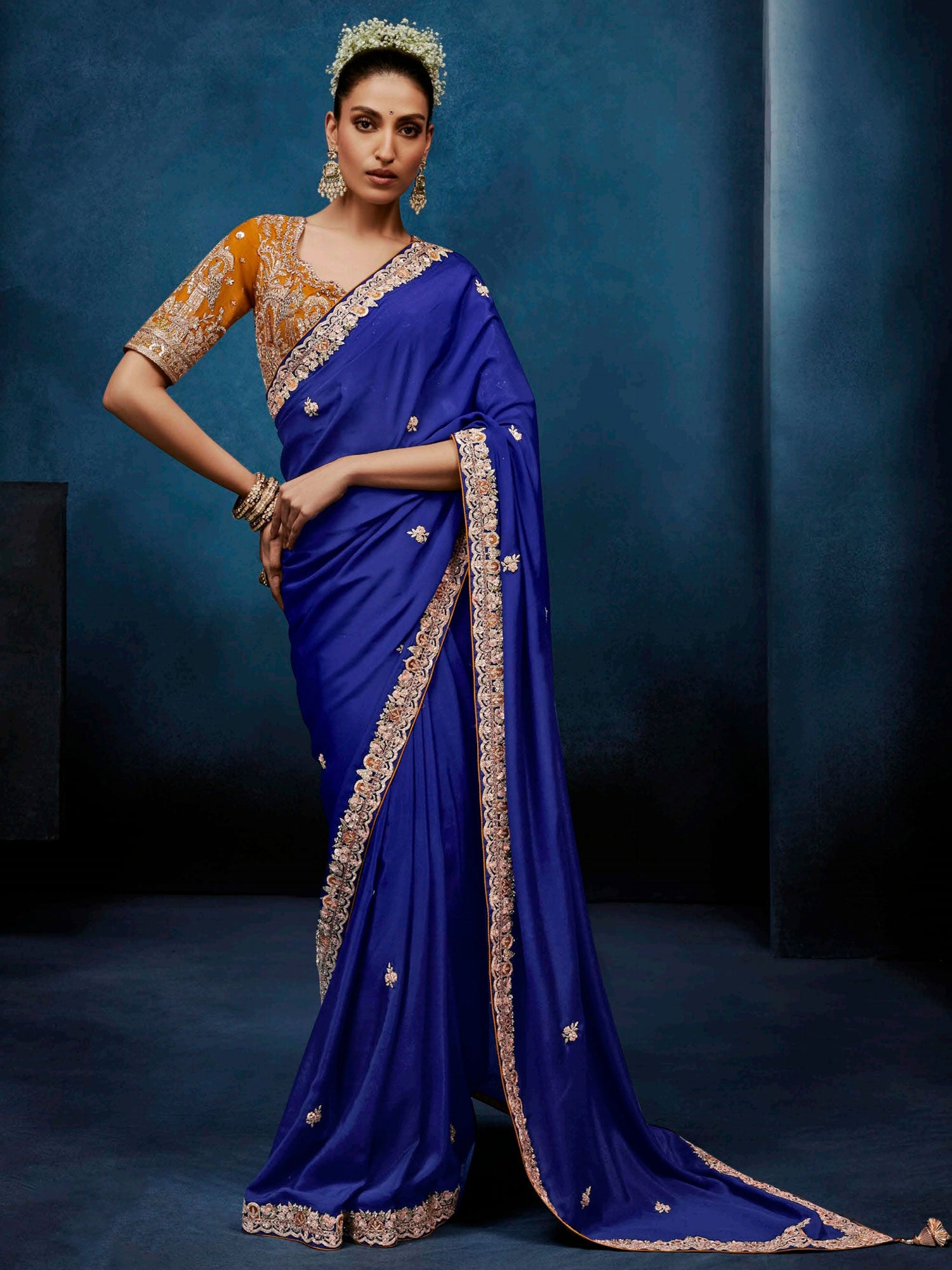 Blue Sequins Work Embellished Bridesmaid Saree