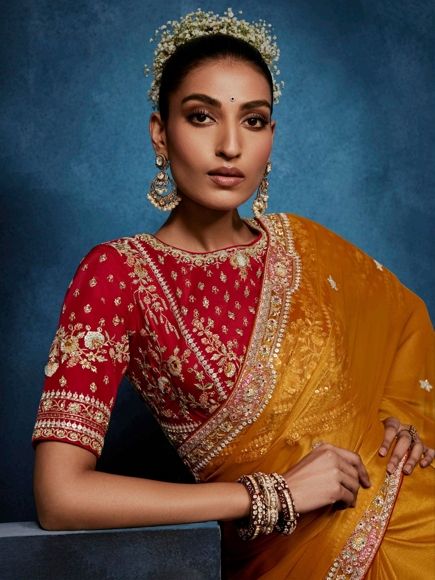 Orange Festive Saree In Sequins Embellishment