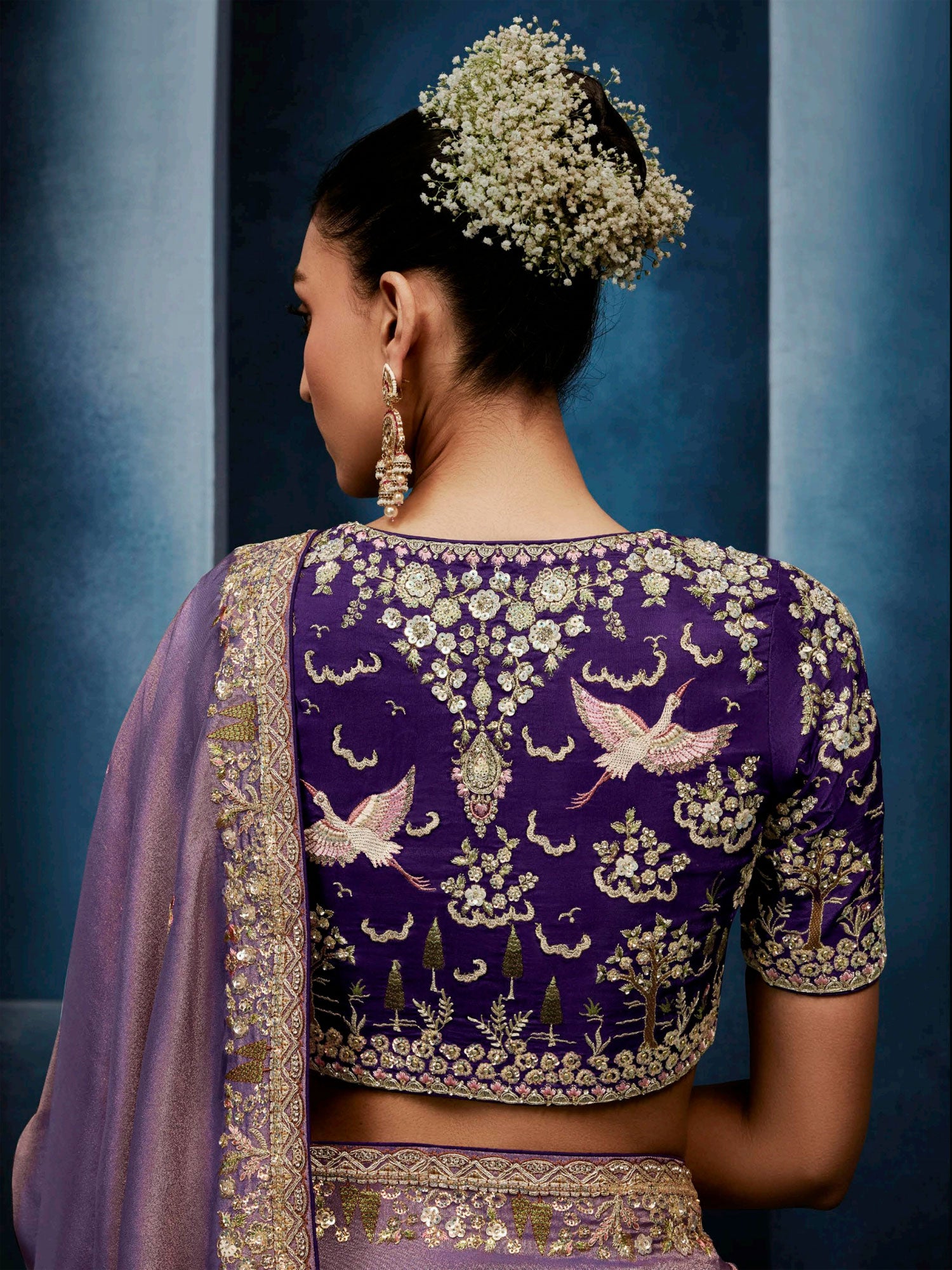 Purple Party Silk Saree With Embroidered Borders