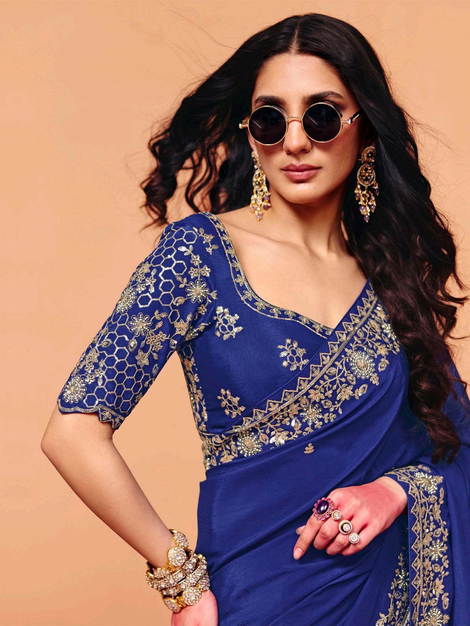 Blue Tissue Silk Saree With Floral Borders