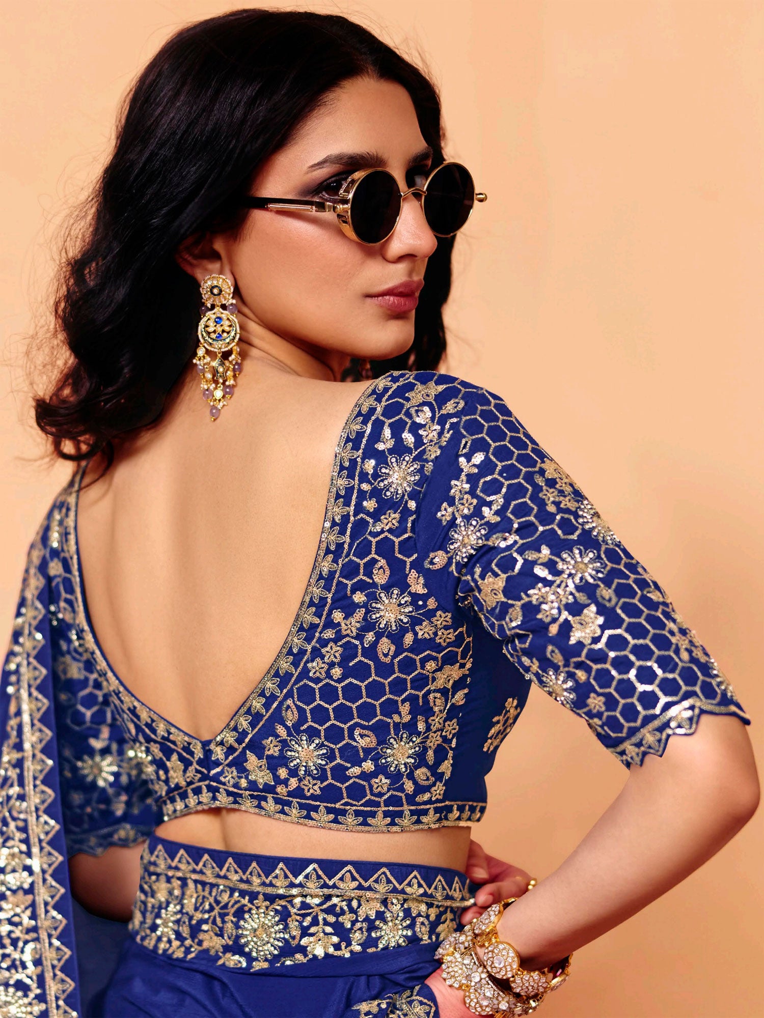 Blue Tissue Silk Saree With Floral Borders