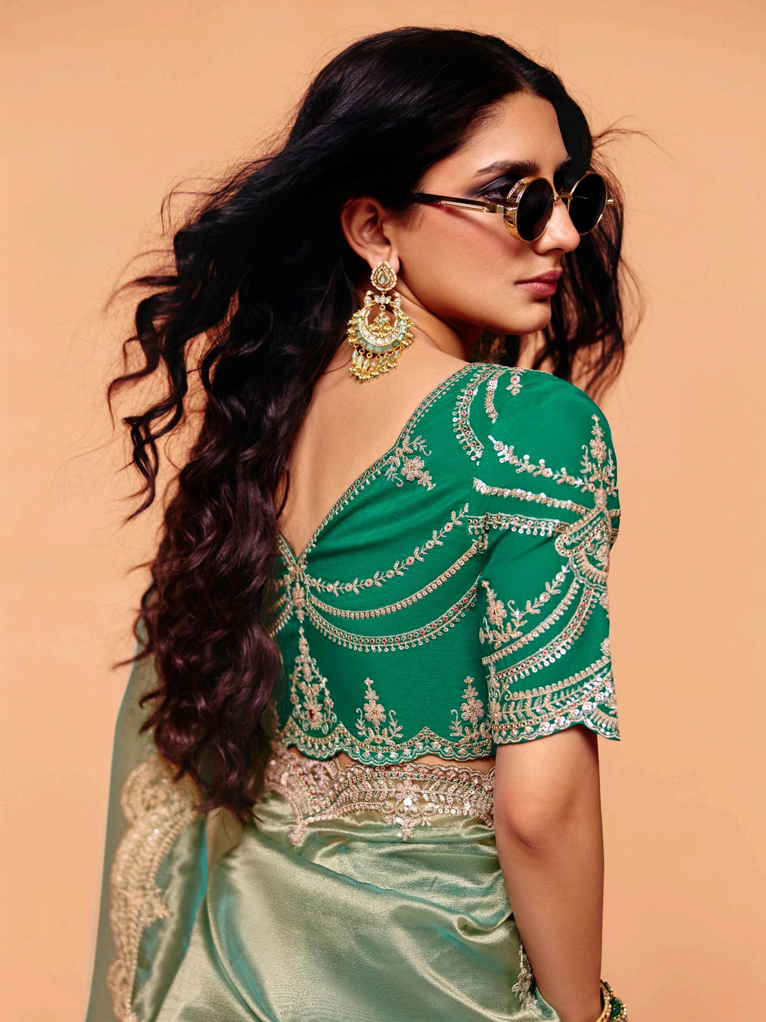 Green Bridesmaid Saree In Silk With Heavy Borders