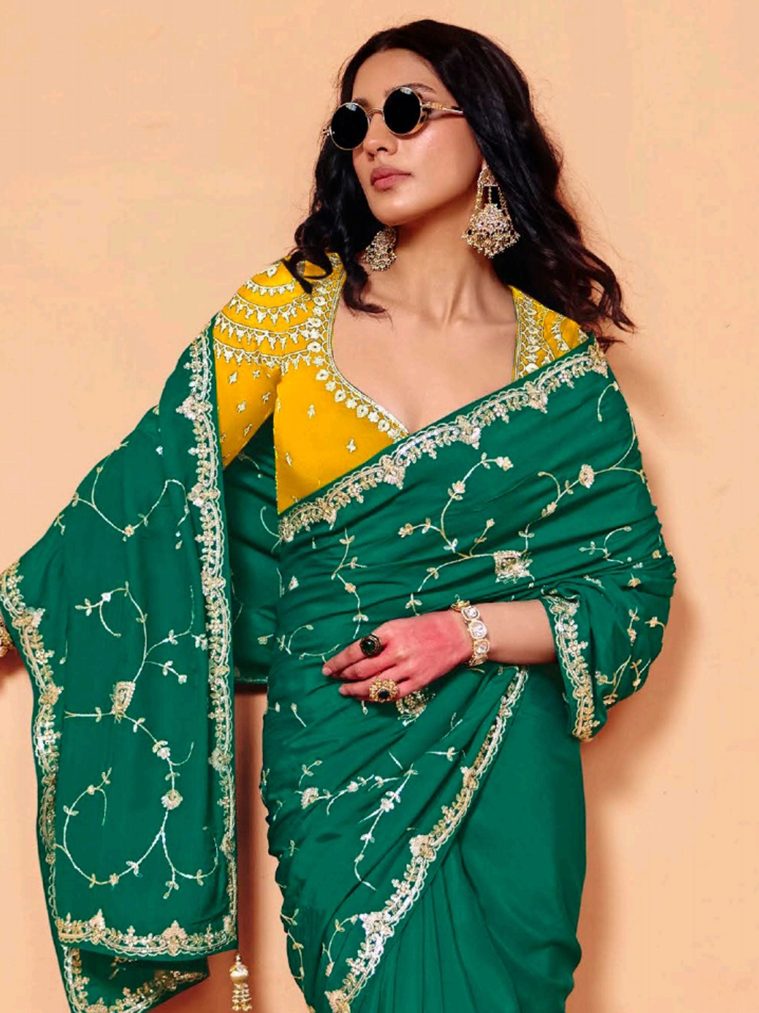 Green Sequins Work Embellished Festive Saree