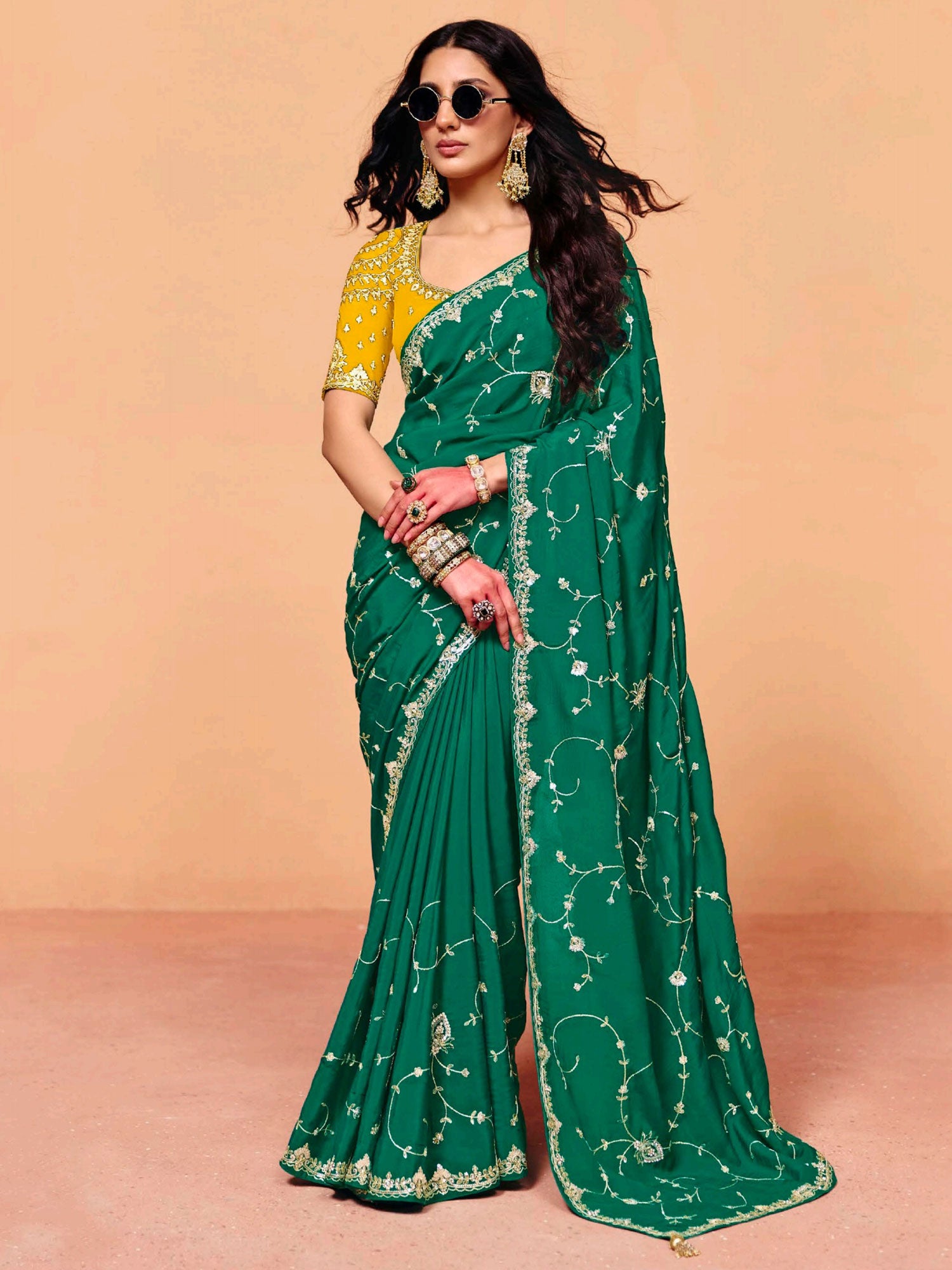 Green Sequins Work Embellished Festive Saree