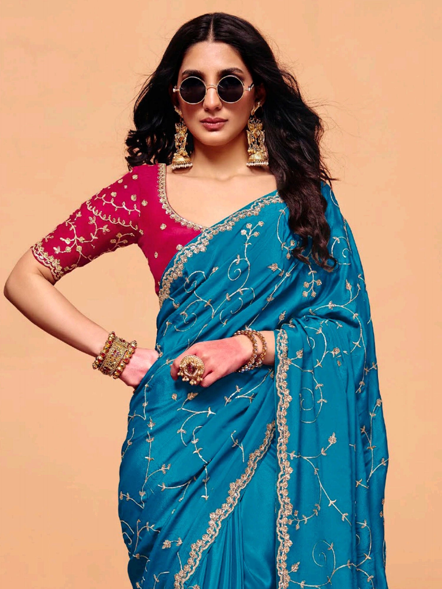Sky Blue Tissue Silk Party Saree In Sequins Work