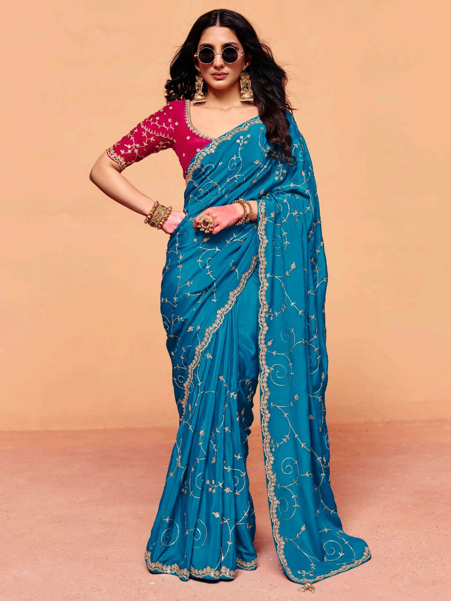 Sky Blue Tissue Silk Party Saree In Sequins Work