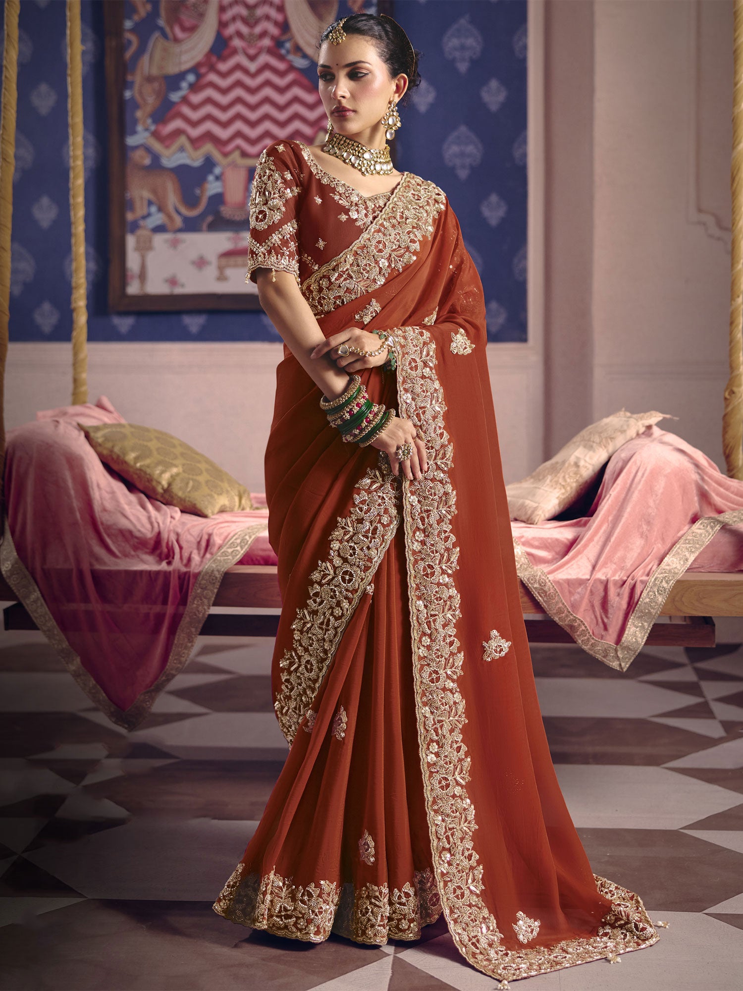 Maroon Heavy Stone Work Bridesmaid Saree