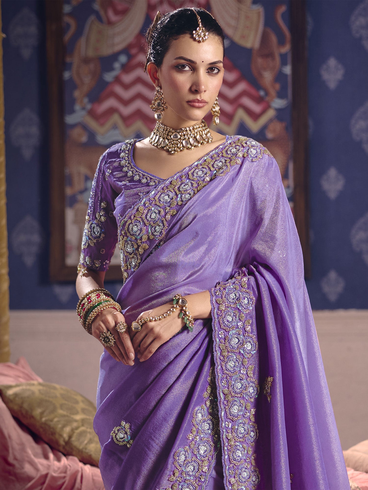 Blue Bridesmaid Saree In Hand Work Embellishment