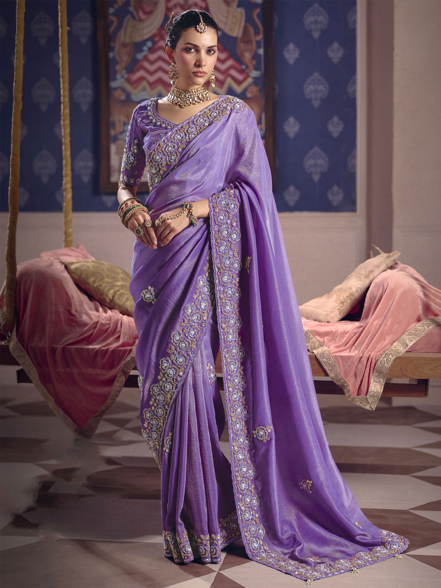 Blue Bridesmaid Saree In Hand Work Embellishment