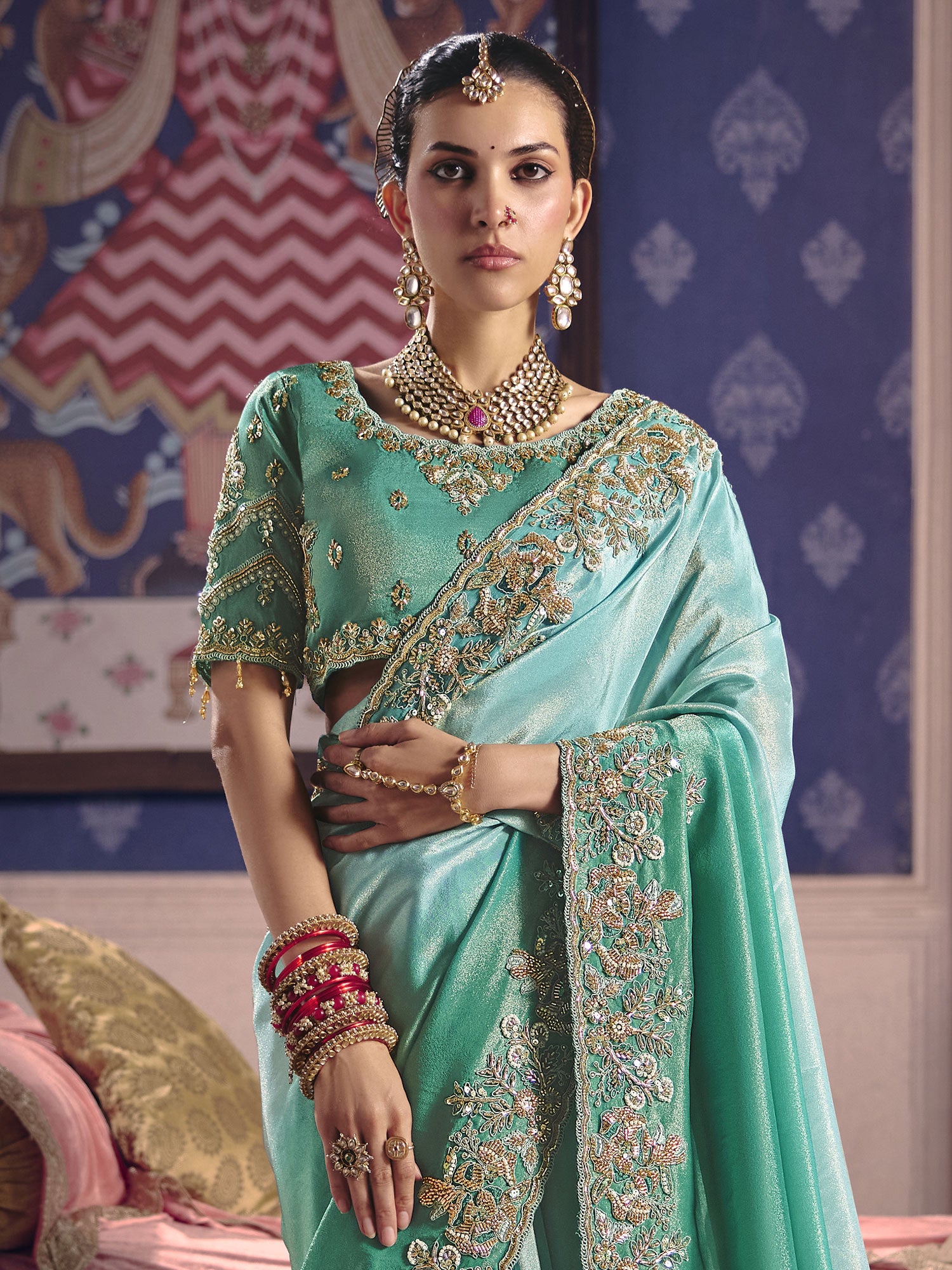 Turquoise Ombre Shaded Bridesmaid Saree In Silk