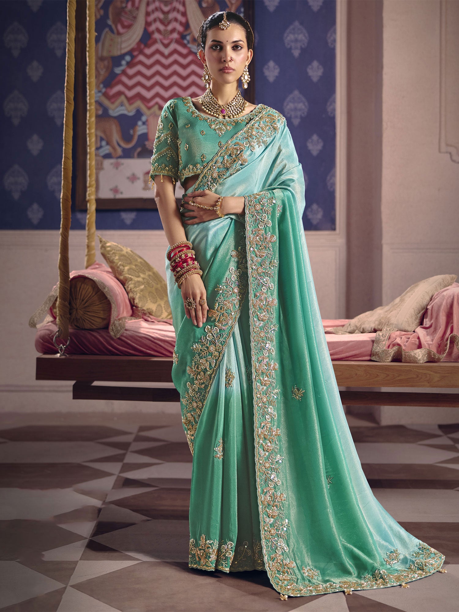 Turquoise Ombre Shaded Bridesmaid Saree In Silk