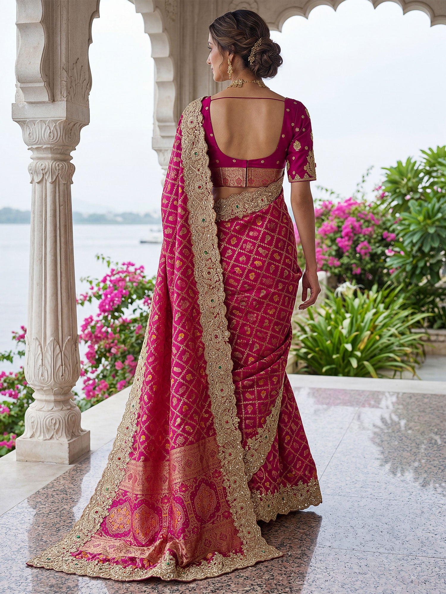 Pink Bridal Saree With Heavy Zari Woven Pallu