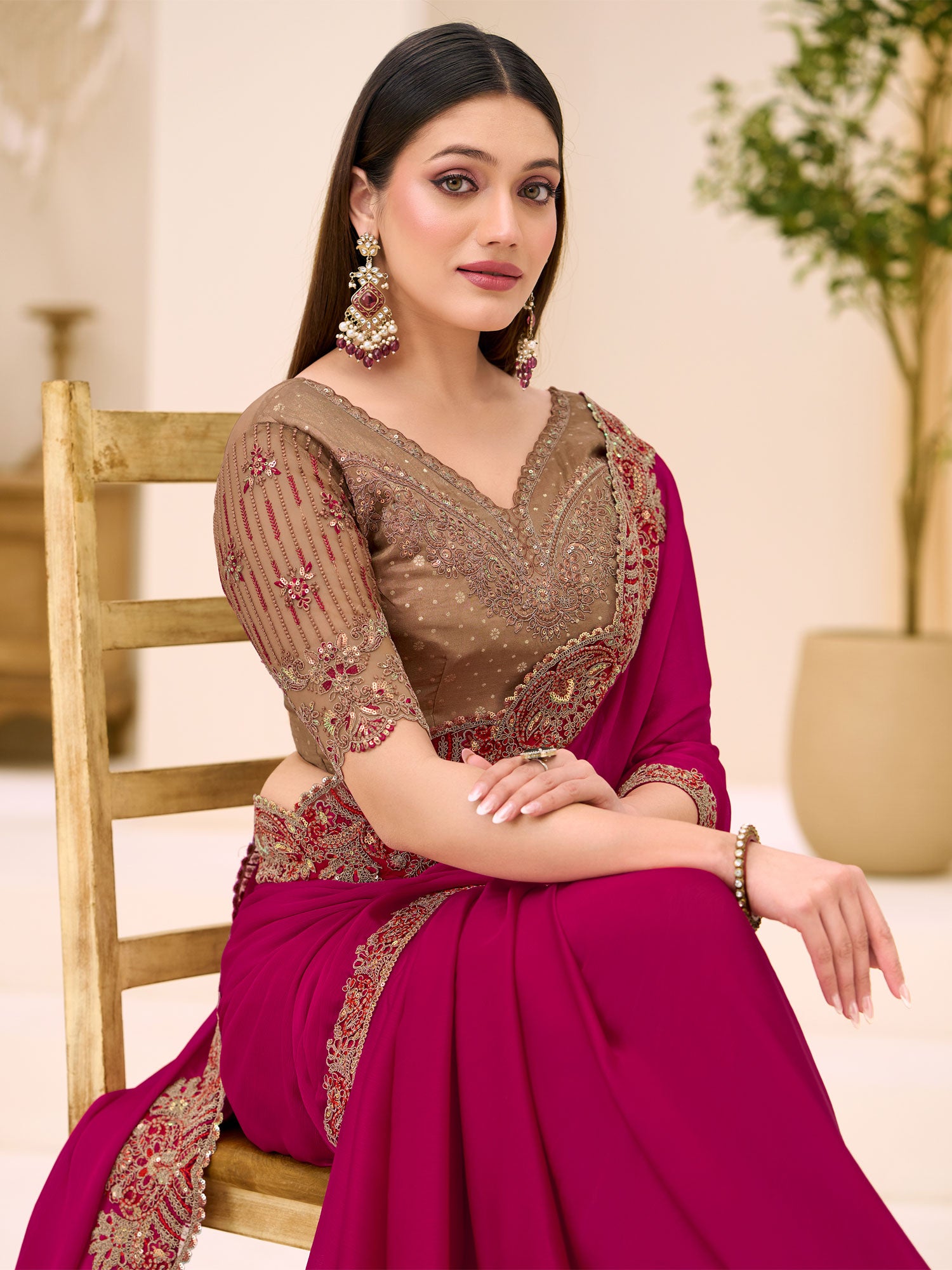 Dark Magenta Party Wear Georgette Saree