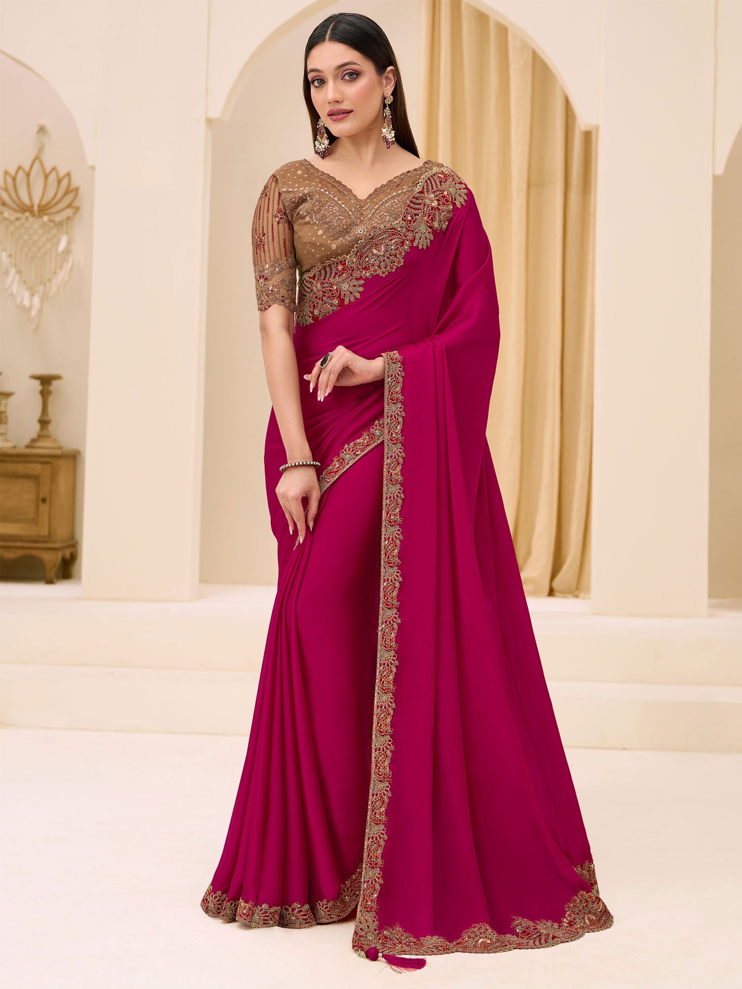 Dark Magenta Party Wear Georgette Saree