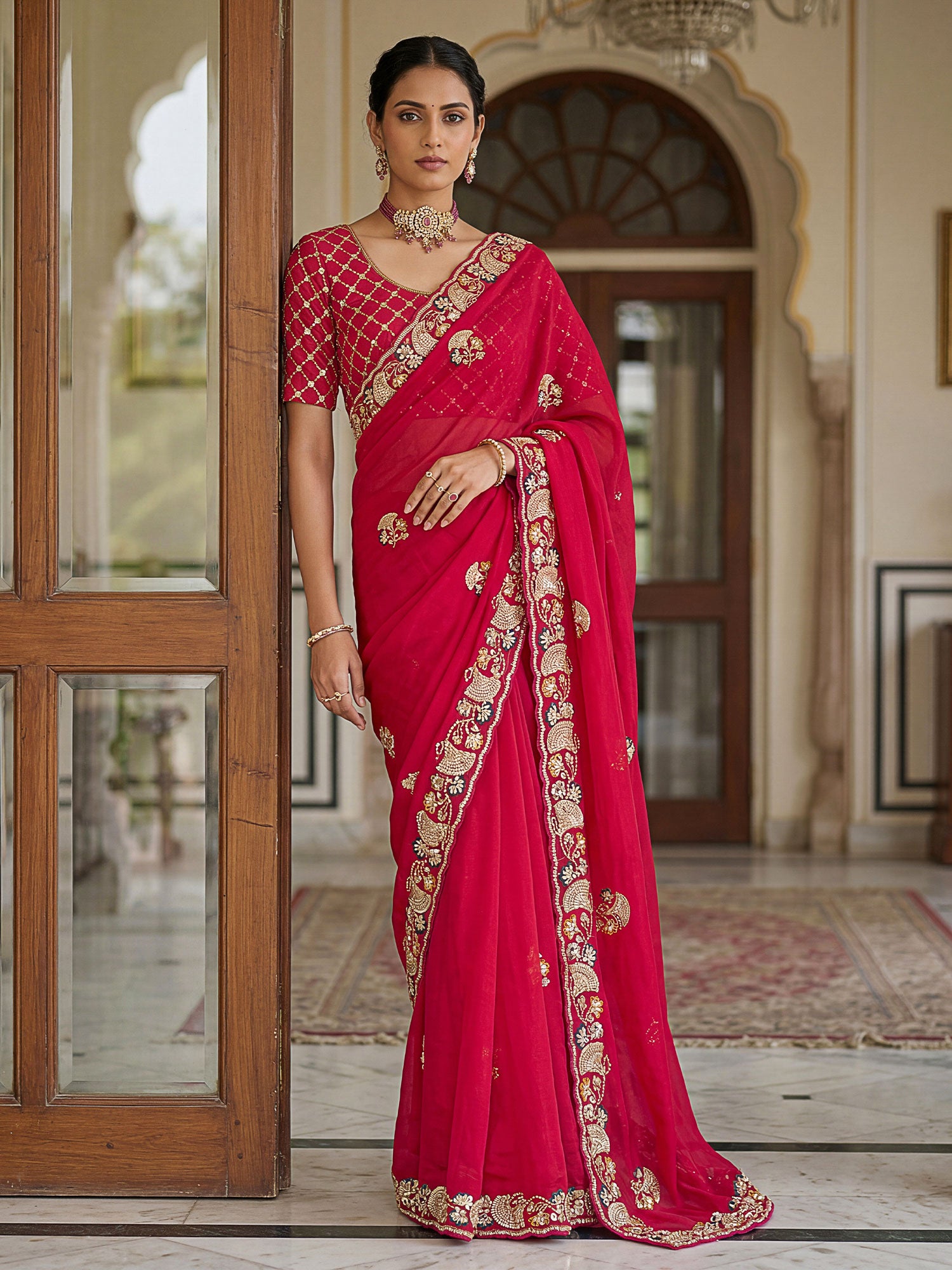 Pink Bridesmaid Saree With Hand Work Embellishment