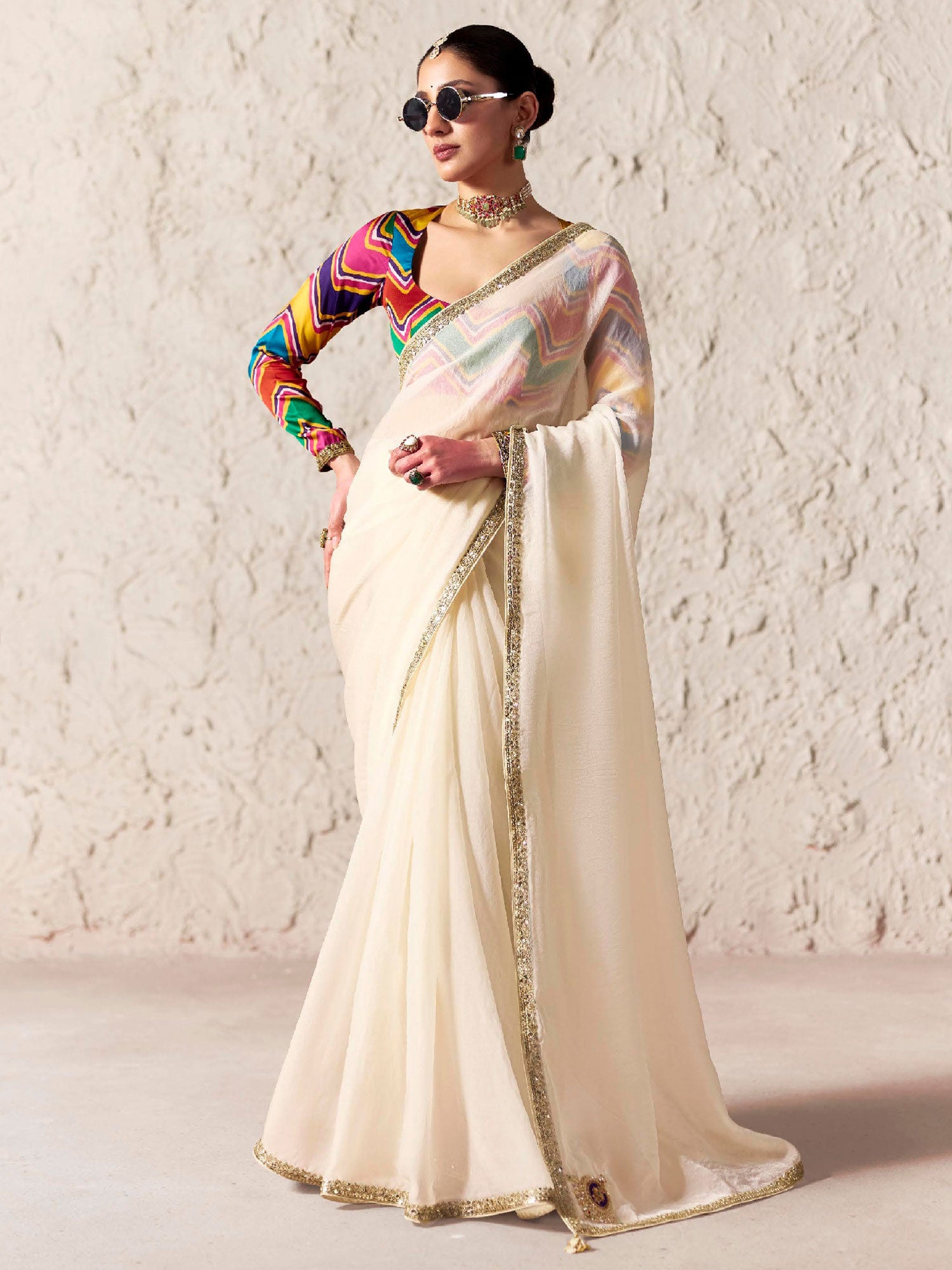 White Cocktail Wear Silk Saree With Blouse