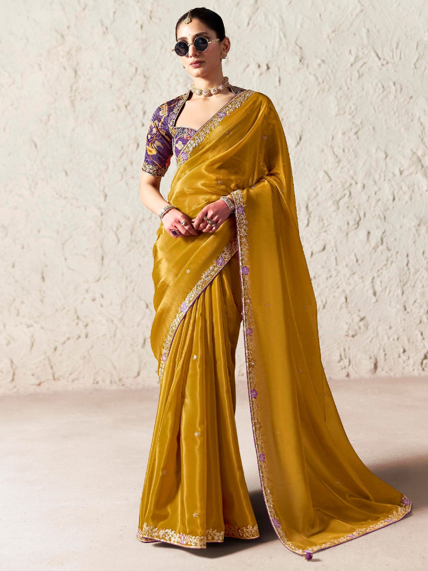 Yellow Bridesmaid Saree With Floral Borders