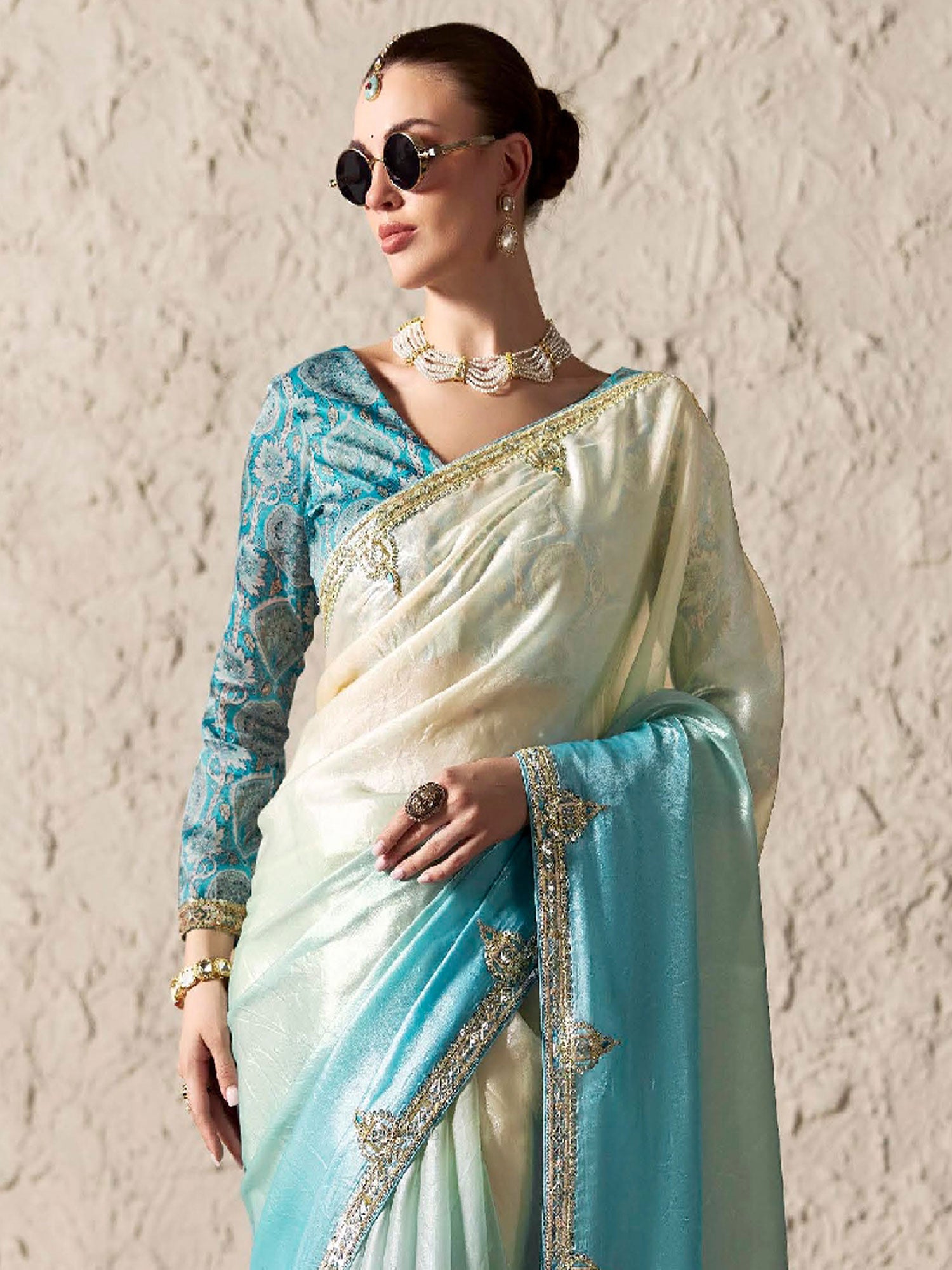 Off White And Blue Ombre Shaded Bridesmaid Saree