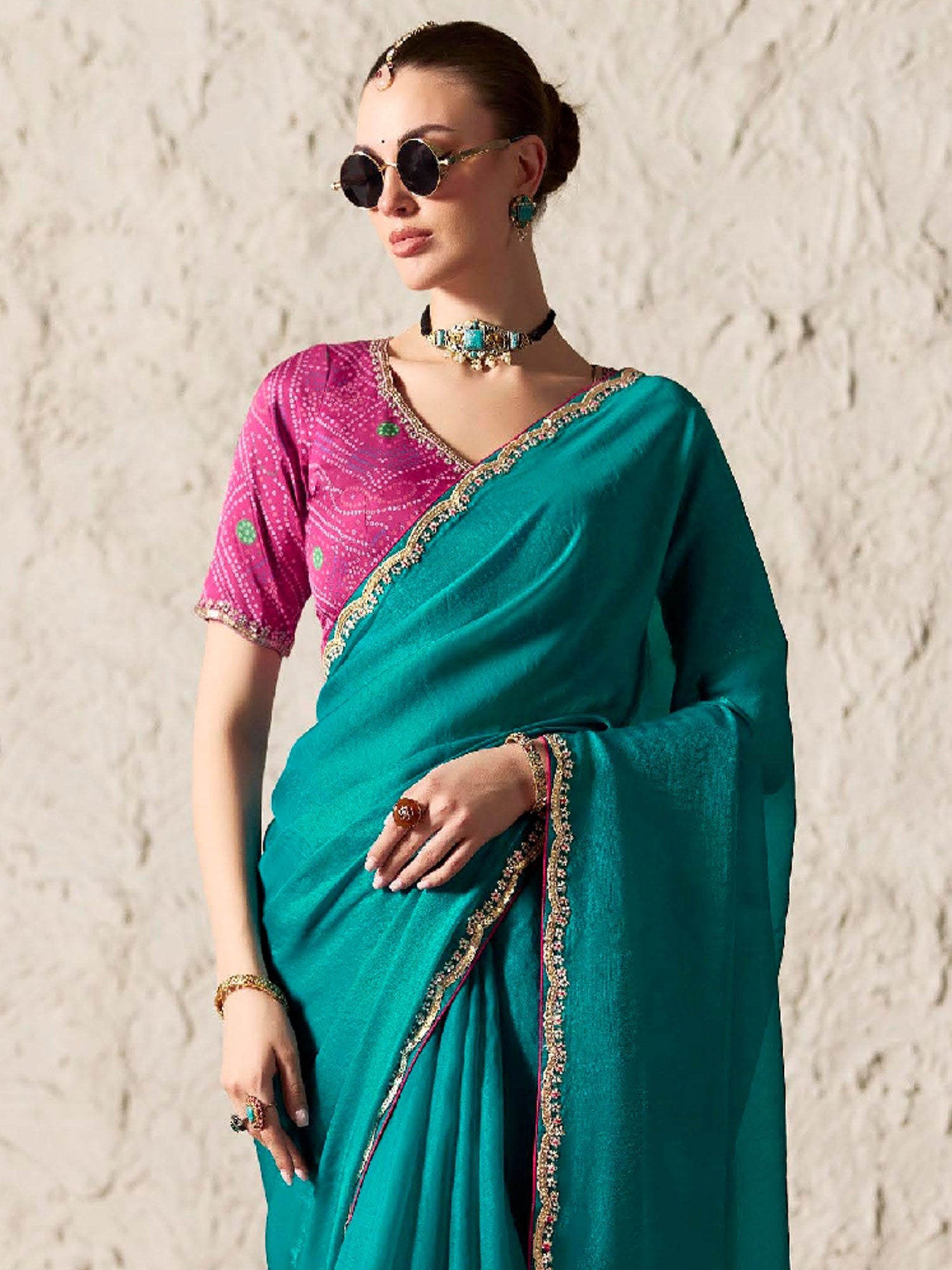 Rama Green Party Wear Saree In Tissue Silk
