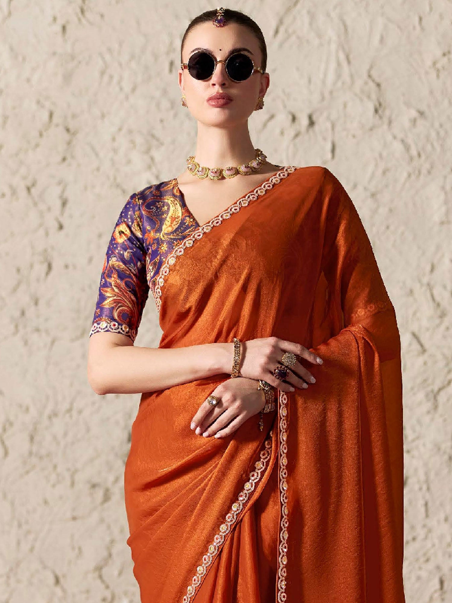 Orange Party Wear Silk Saree In Zari Work