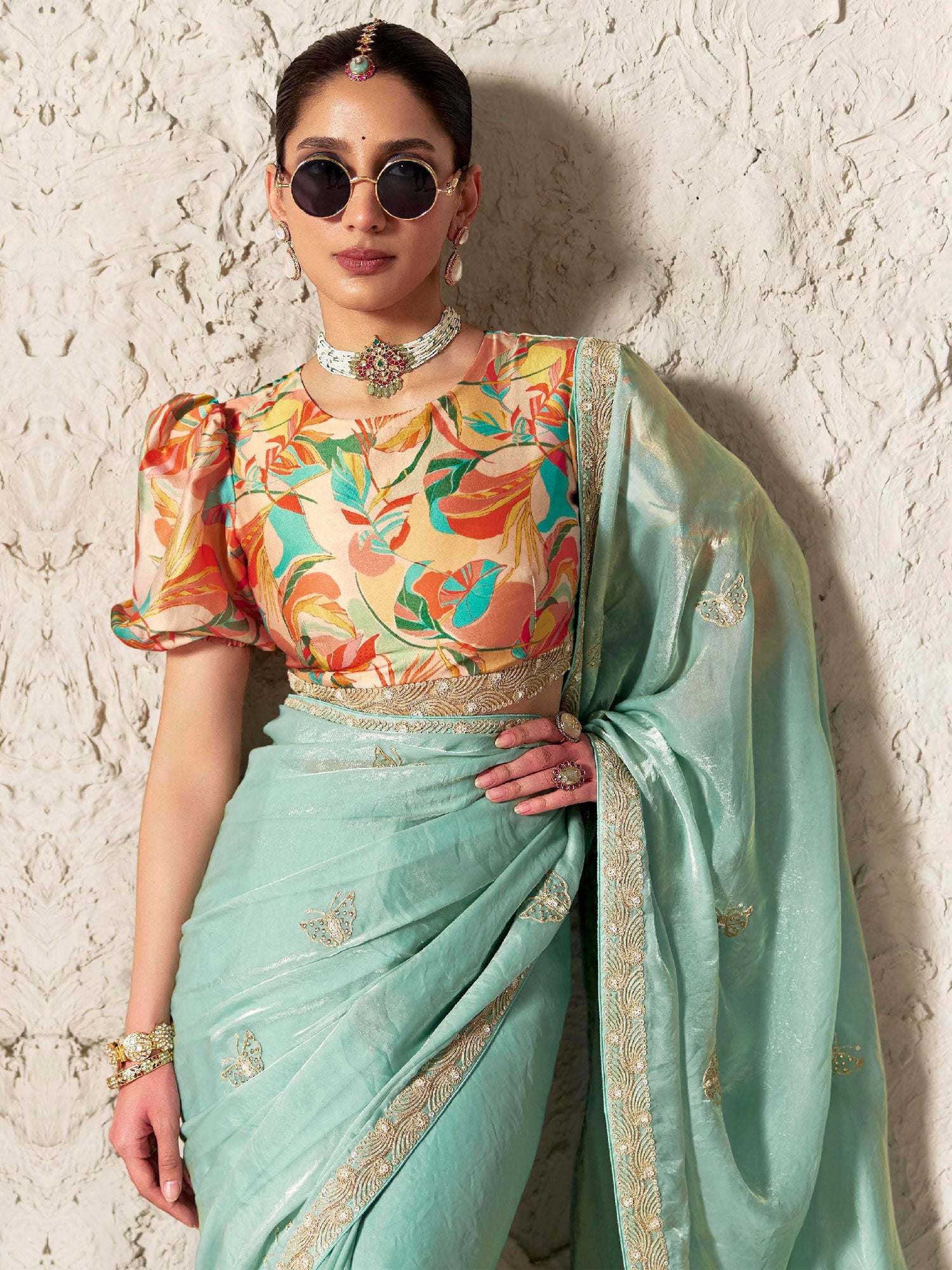 Light Blue Bridesmaid Saree In Zari Work