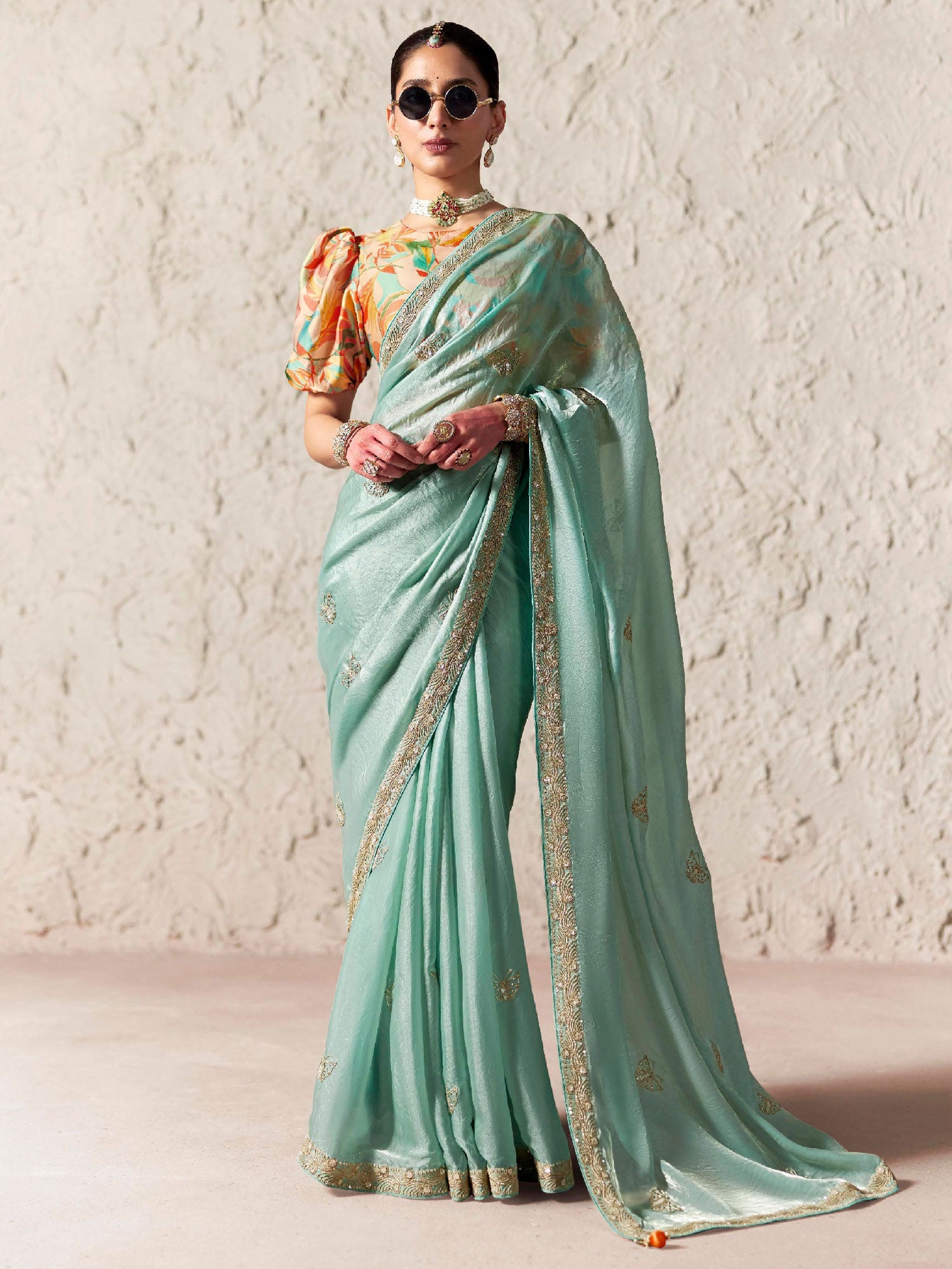 Light Blue Bridesmaid Saree In Zari Work