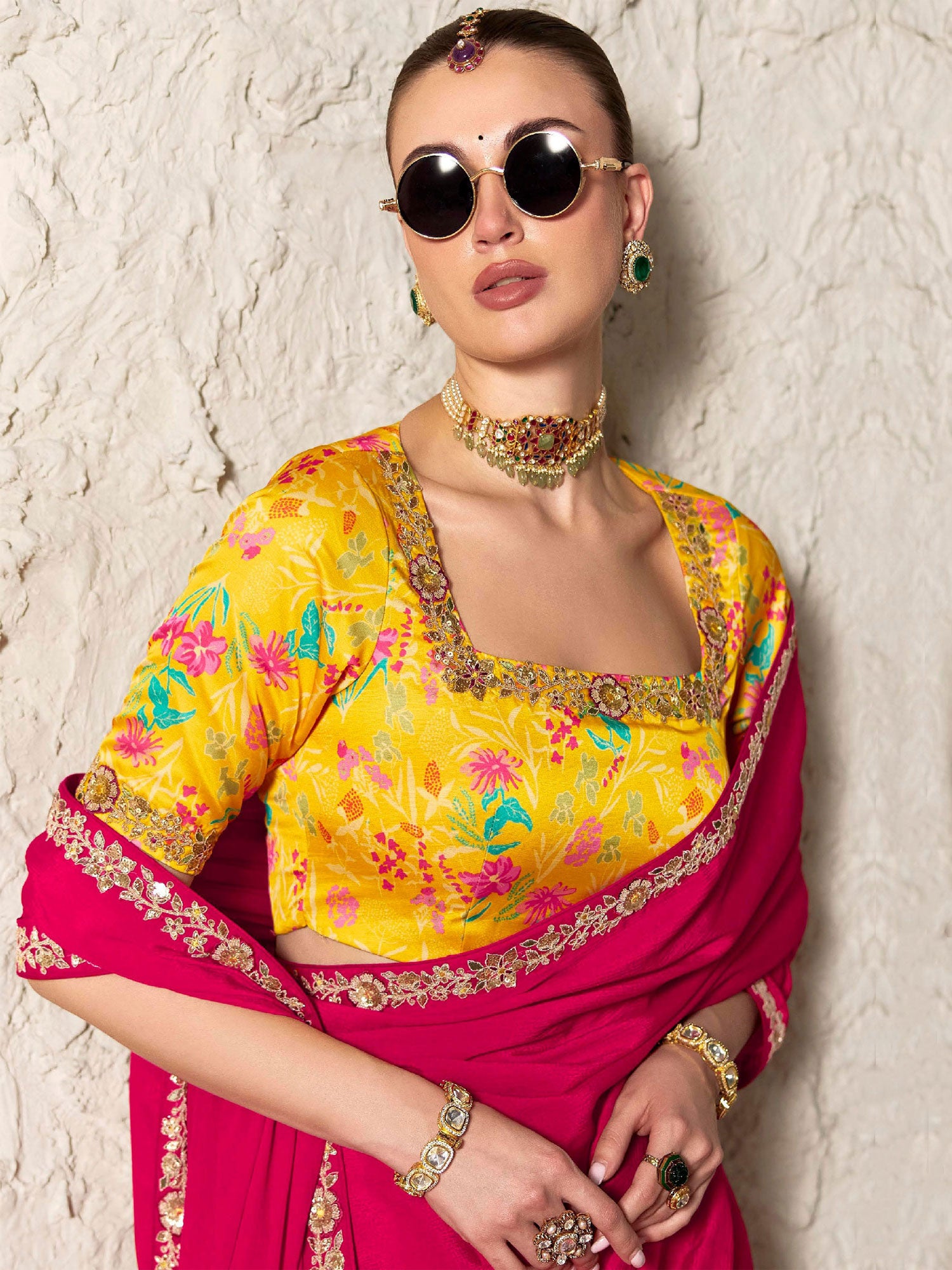 Rani Pink Silk Saree With Zari Embellishment