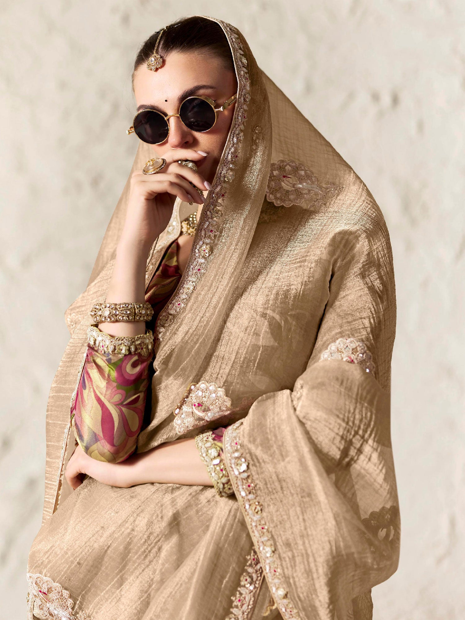 Light Beige Bridesmaid Saree With Heavy Borders