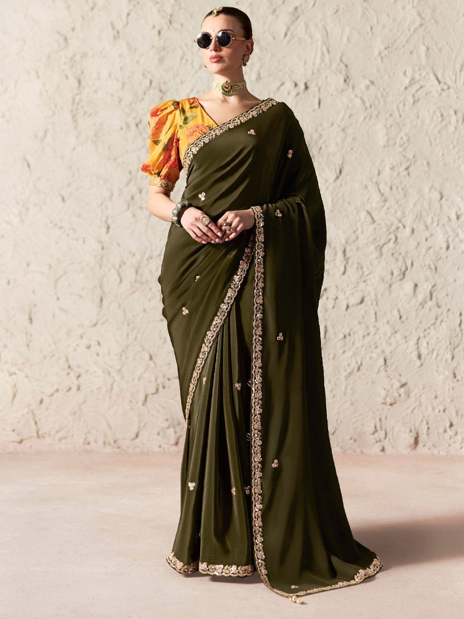 Mehndi Green Wedding Wear Saree In Silk